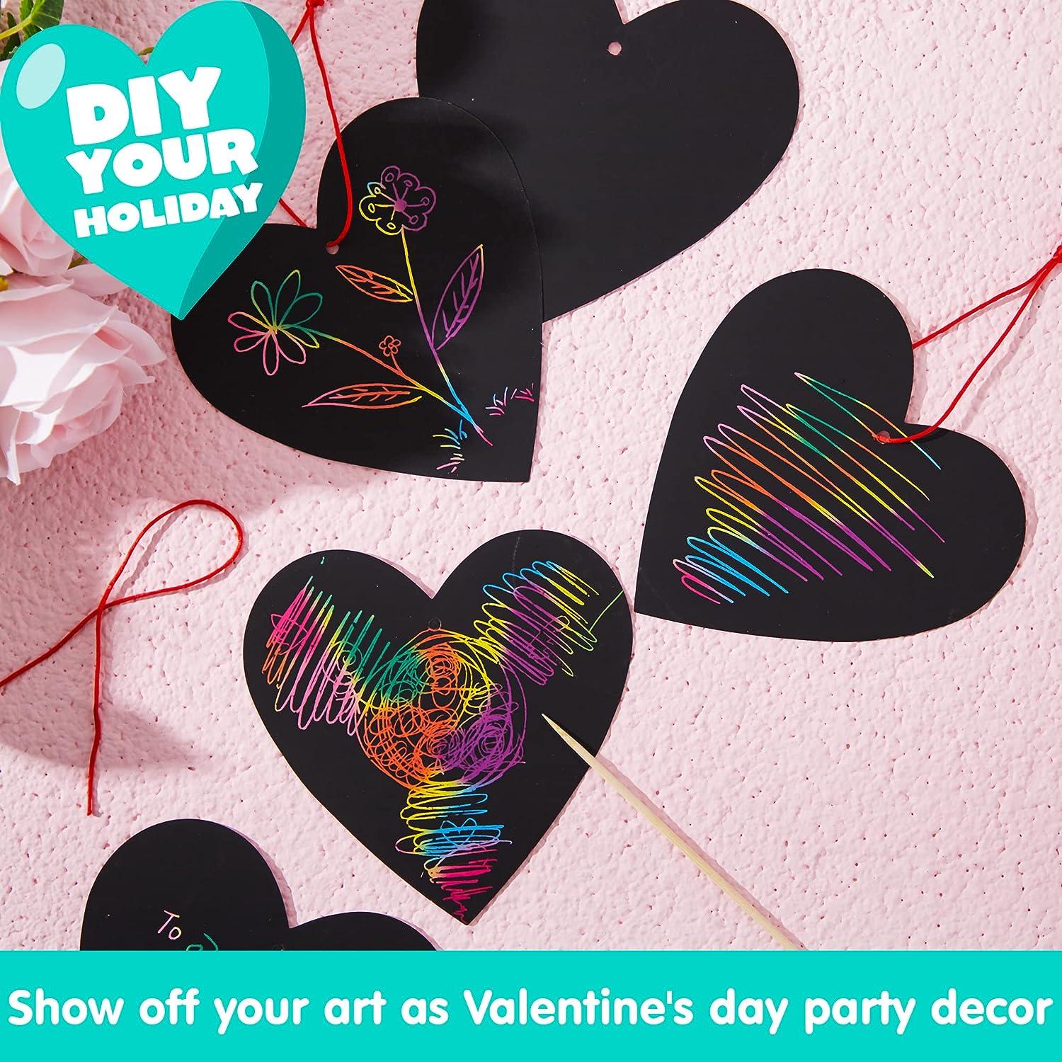 KIZZYEA Valentines Day Craft Kit for Kids 28 Packs Gifts Cards - Scratch  Art Rainbow Scratch Heart Shape Hang Tags - Valentine Crafts & Art for Kids