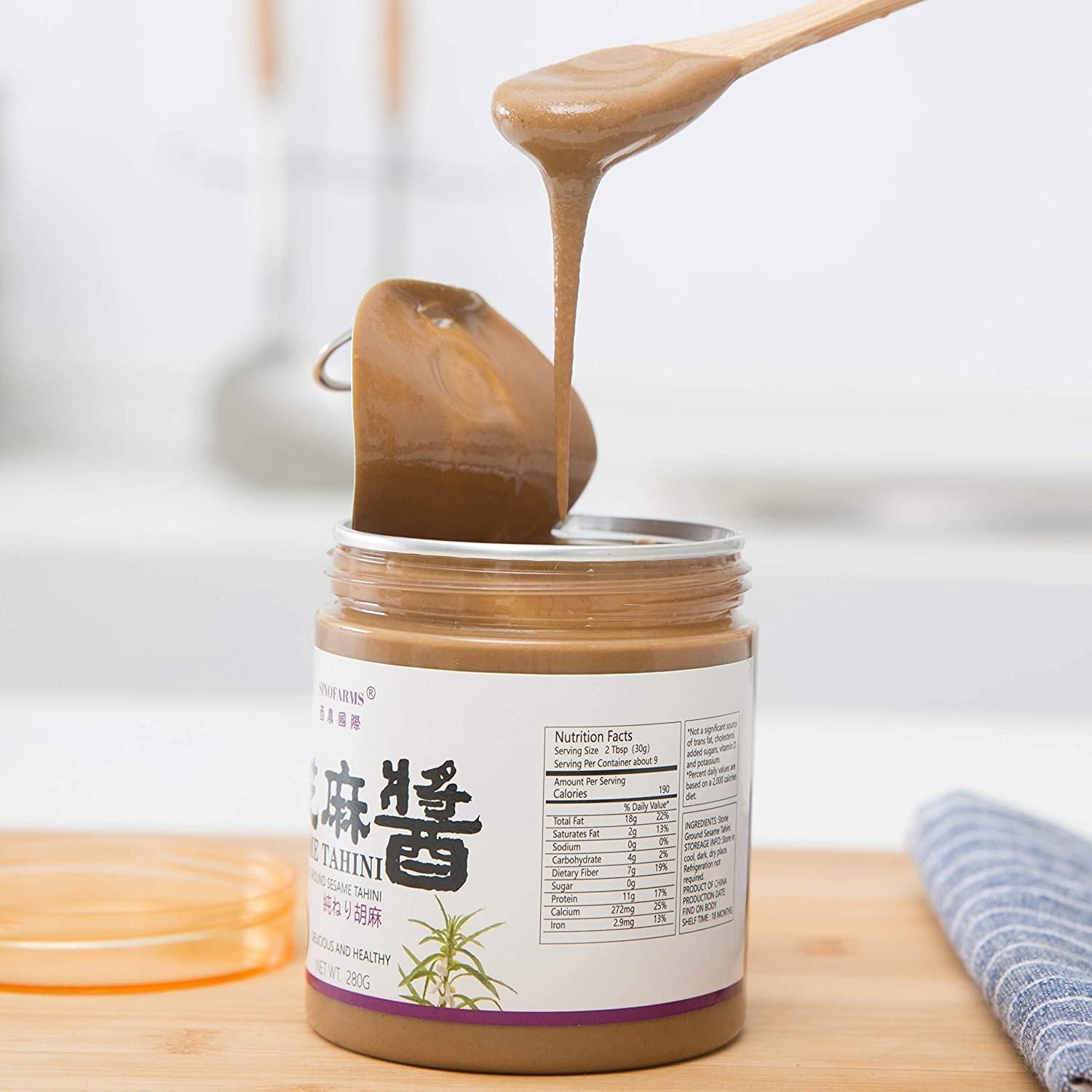 Sinofarms Pure Tahini Sesame Paste, Unhulled Ground Tahini Paste for