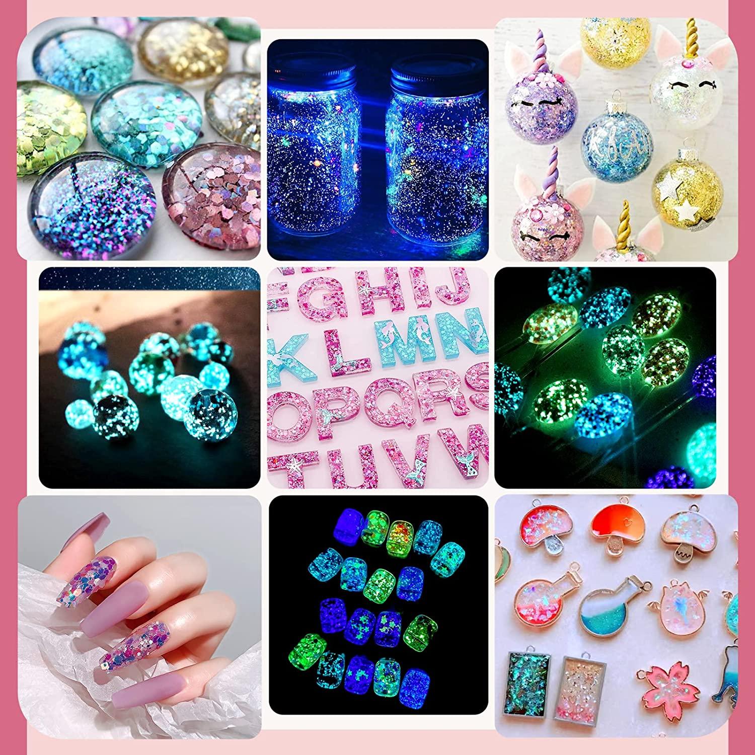  Glow in The Dark Glitter, 12 Colors Chunky Glitter for  Tumblers, High Luminous Holographic Glitter for Resin Crafts Epoxy Slime,  Cosmetic Grade Nail Glitter Set for Face Body Skin : Arts