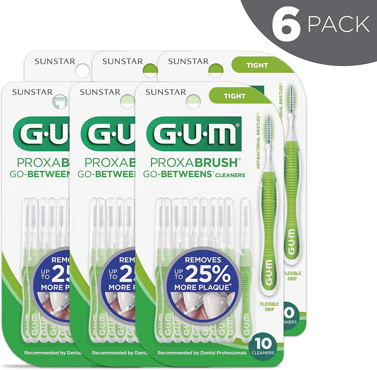 GUM 872FC6 Proxabrush GoBetweens Interdental Brushes, Tight, 10