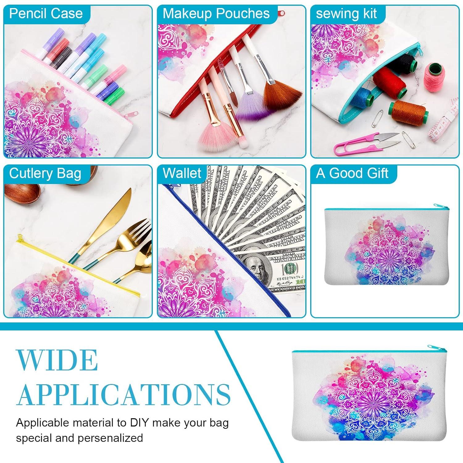 50 Piece Sublimation Blank Canvas Makeup Bags Bulk DIY Heat