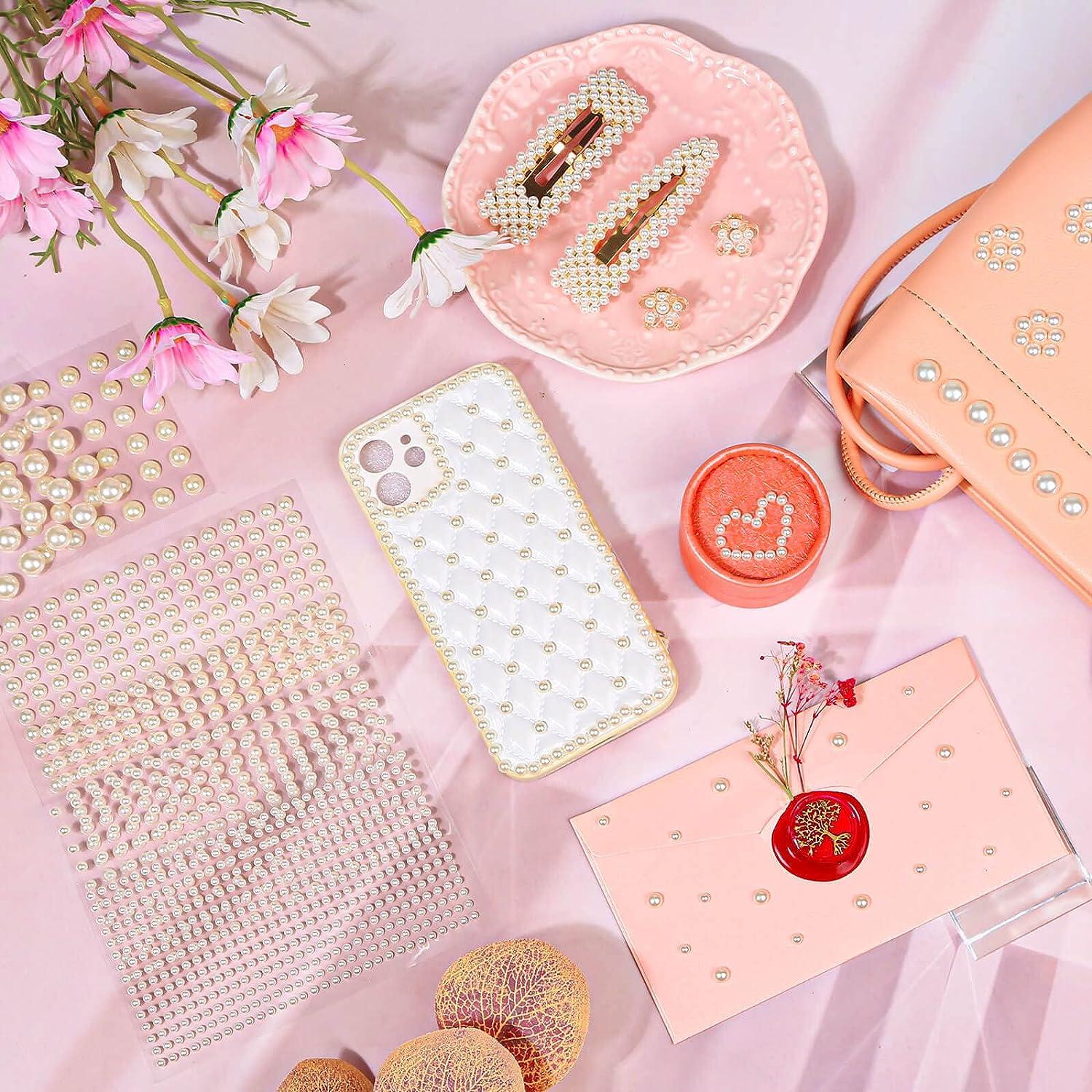 AIEX 3090 stuks Parelstickers voor Ambachten, Zelfklevende Parel Stickers Pearl Stickers Face Pearl Stickers Self Adhesive voor Make-Up Gezicht Nagel Srapbook Ornament (Beige, 3/4/5/6 mm