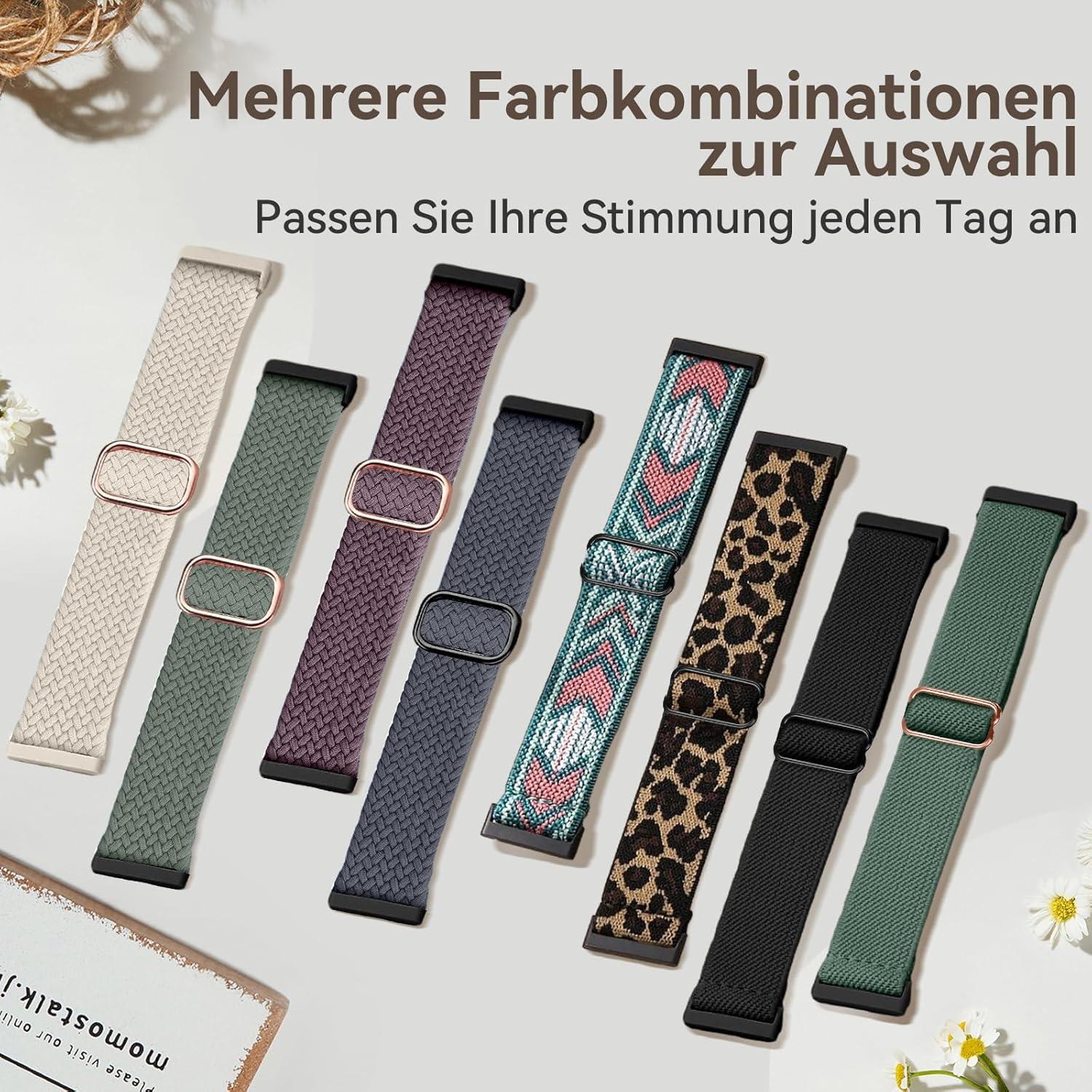 Lot De 8 Bracelets Nylon Compatibles Fitbit Versa 4 / Versa 3 / Sense 2 / Sense - Souples Et Réglables