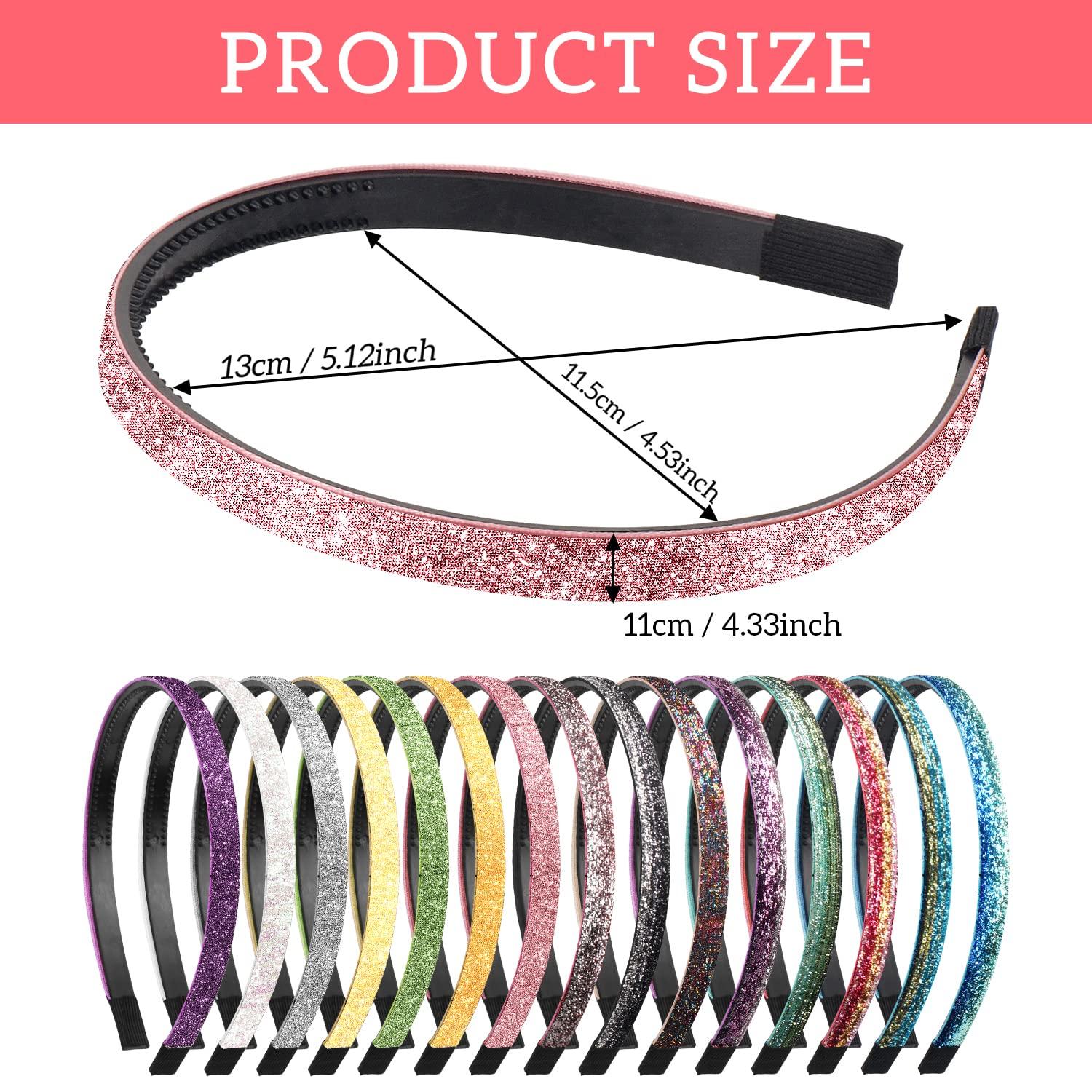 YONOY 15 Colors Sparkle Plastic Headbands For Girls Glitter Thin Head Bands  No Slip Fashion Girls Hard Toddler Hairbands
