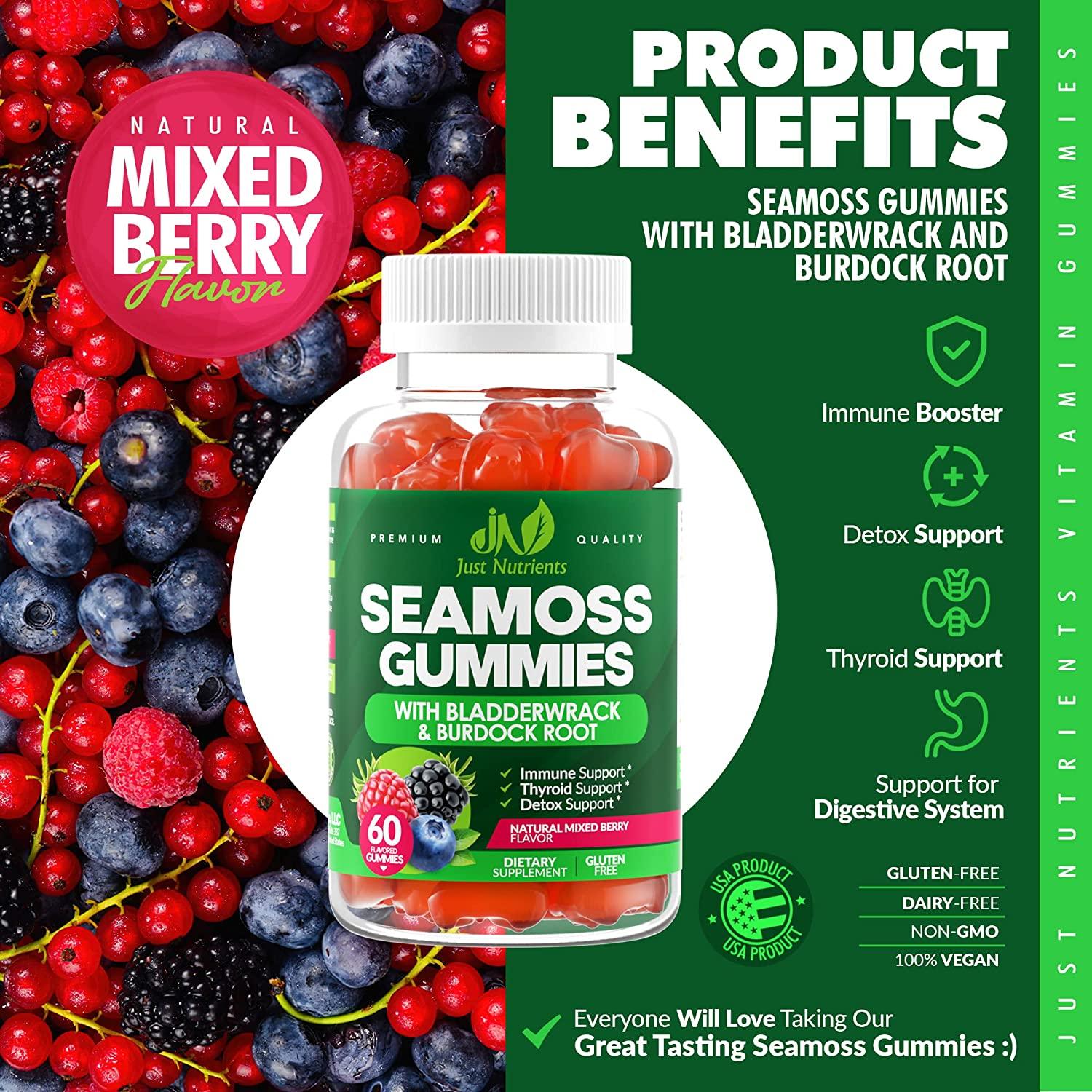 Sea Moss Gummies with Bladderwrack & Burdock Root 60 Gummies, Immune