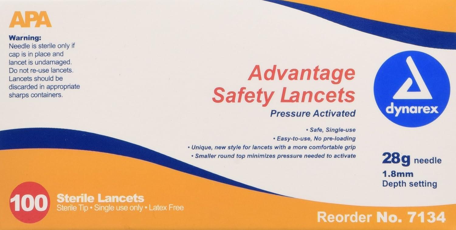 Dynarex Advantage Pressure Activated Safety Lancets Sterile 100ct
