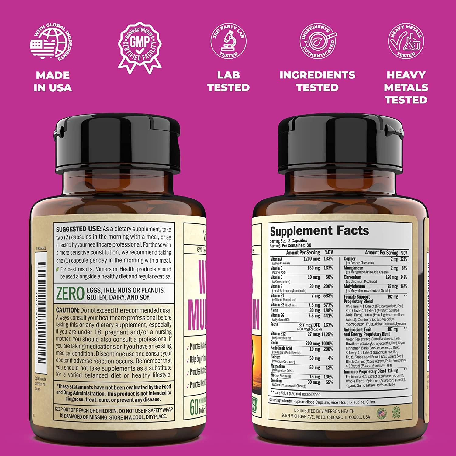 Womens Multivitamin Supplement Daily Vitamins and Minerals with Folic