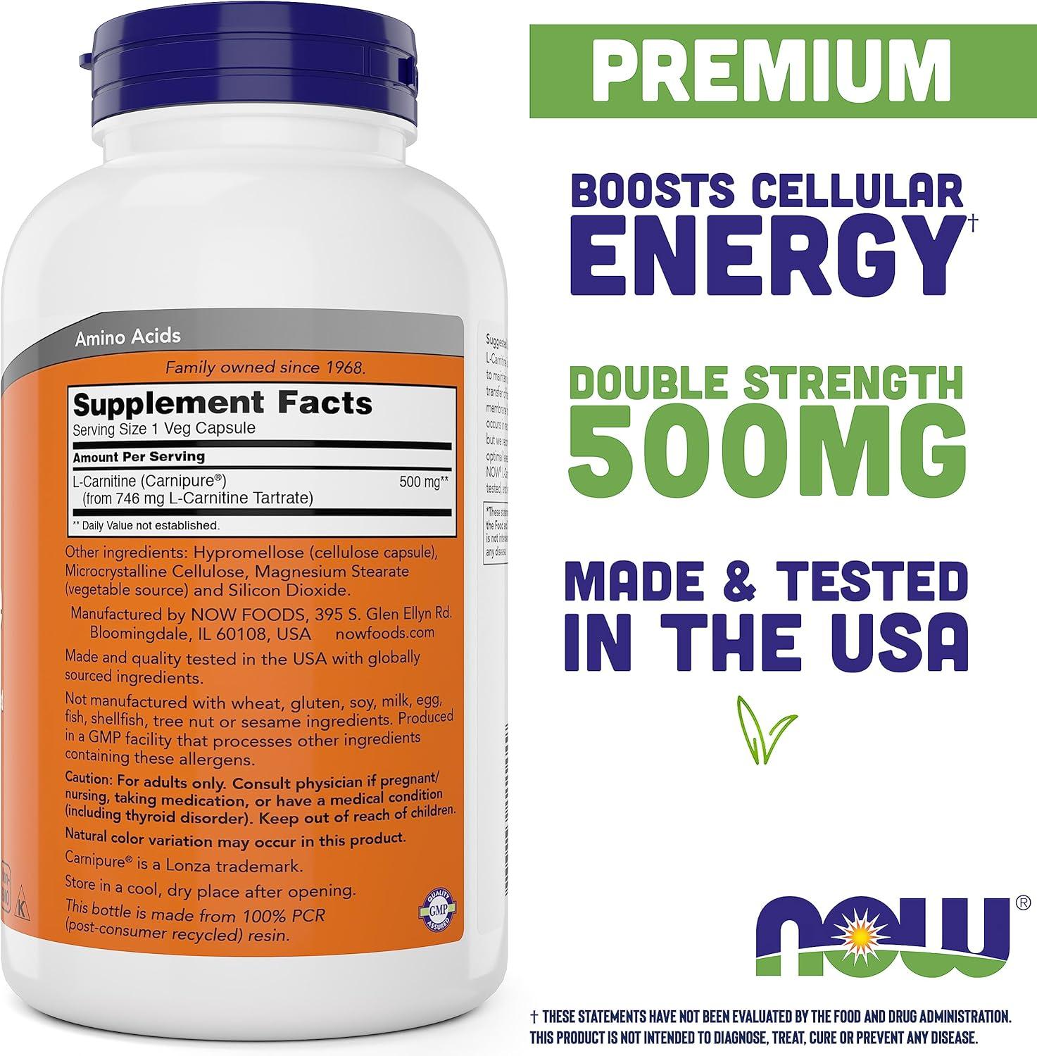 NOW Foods L-Carnitine 500 mg - 240 Veg Caps | Non-GMO Vegan Amino Acid  Supplement for Fitness Support | Buy Now with Express International  Delivery