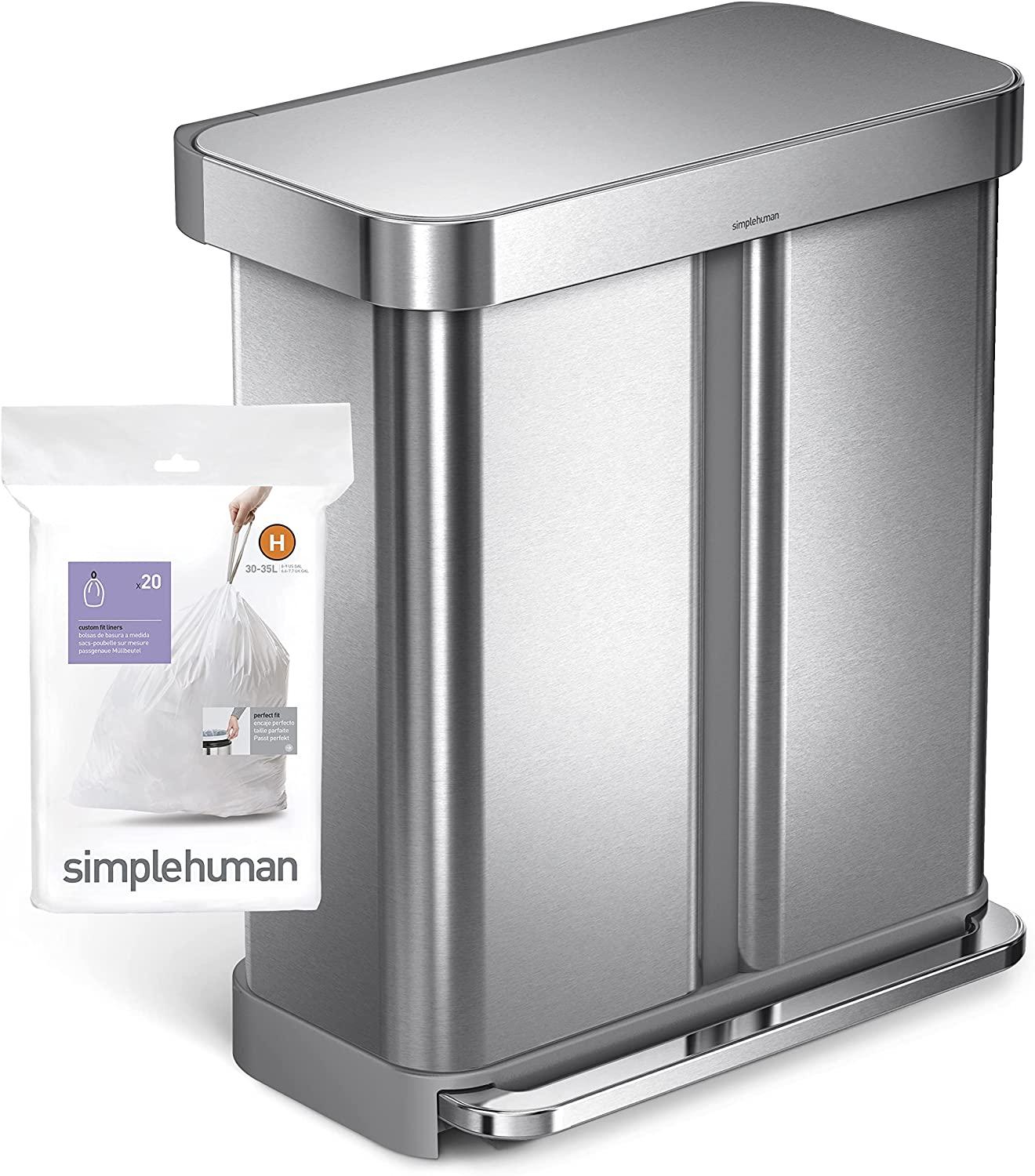 simplehuman Code H Custom Fit Drawstring Trash Bags in Dispenser Packs, 60  Count, 30-35 Liter / 8-9.2 Gallon, Blue