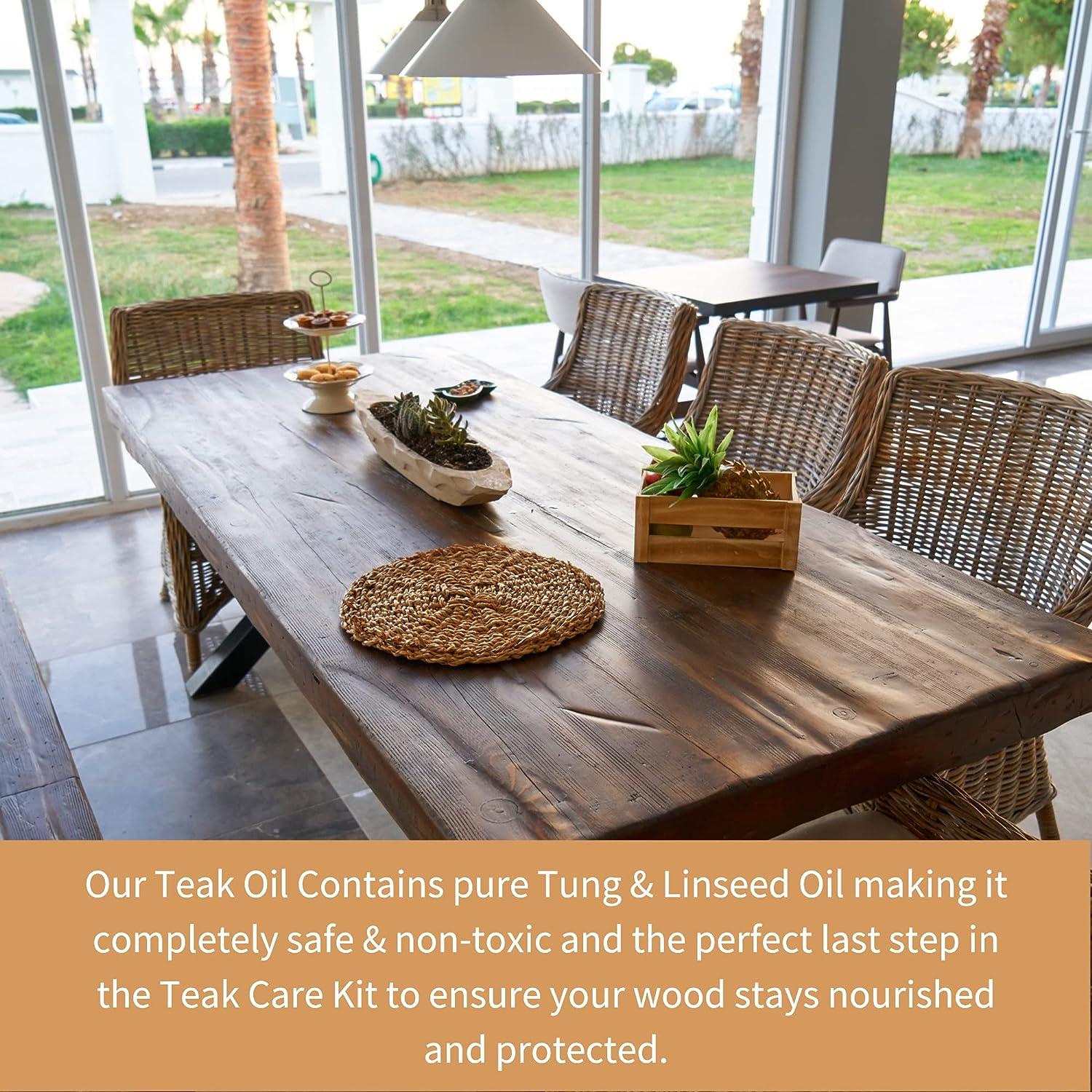 Furniture Clinic Teak Care Kit Teak Oil, Cleaner & Brightener to