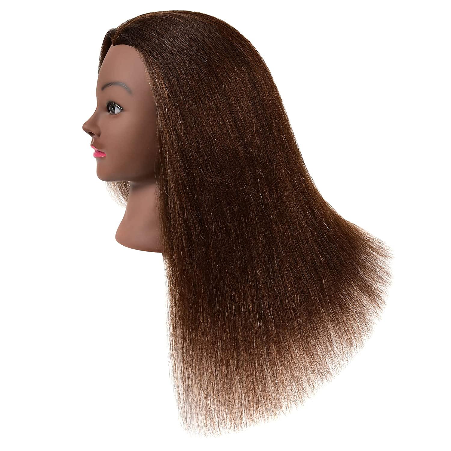 TIANYOUHAIR 22 Inch 100% Real Human Hair Mannequin Head Manikin Cosmetology  Doll Heads with Stand for Braiding Styling Display Practice Training  Coloring Bleaching Dyeing Curling Cutting Updos Brown
