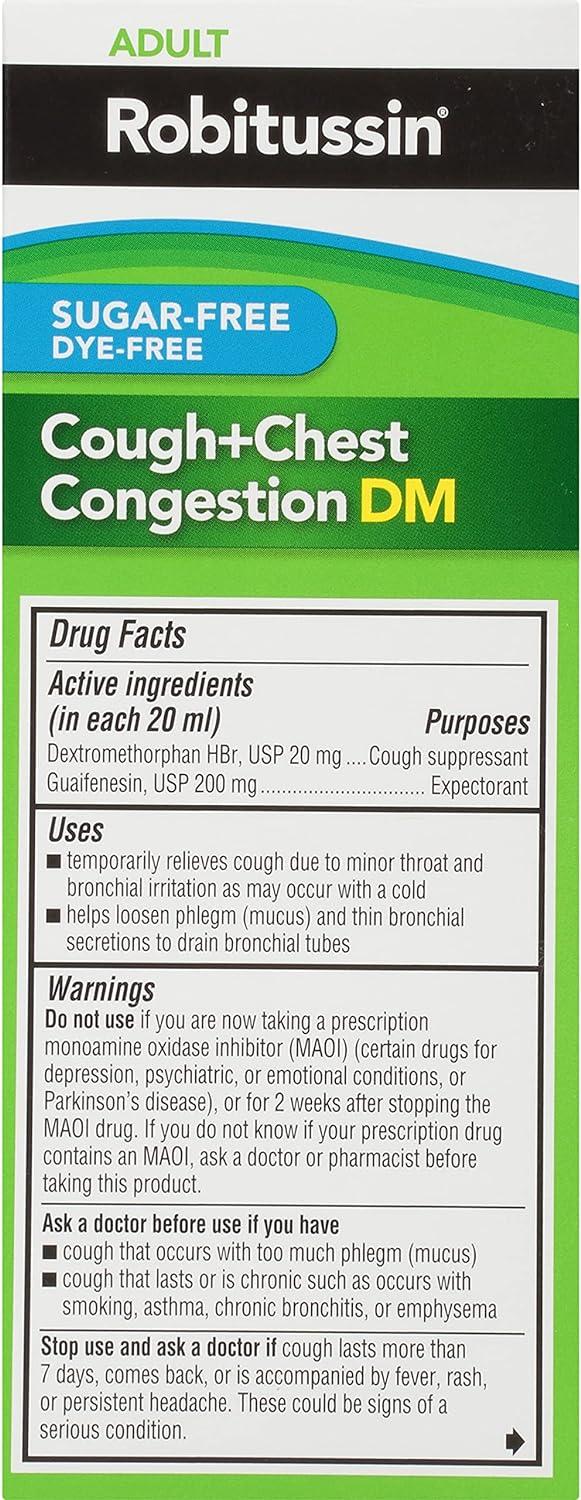 Robitussin Sugar Free Cough + Chest Congestion DM Medicine 4 Fl Oz