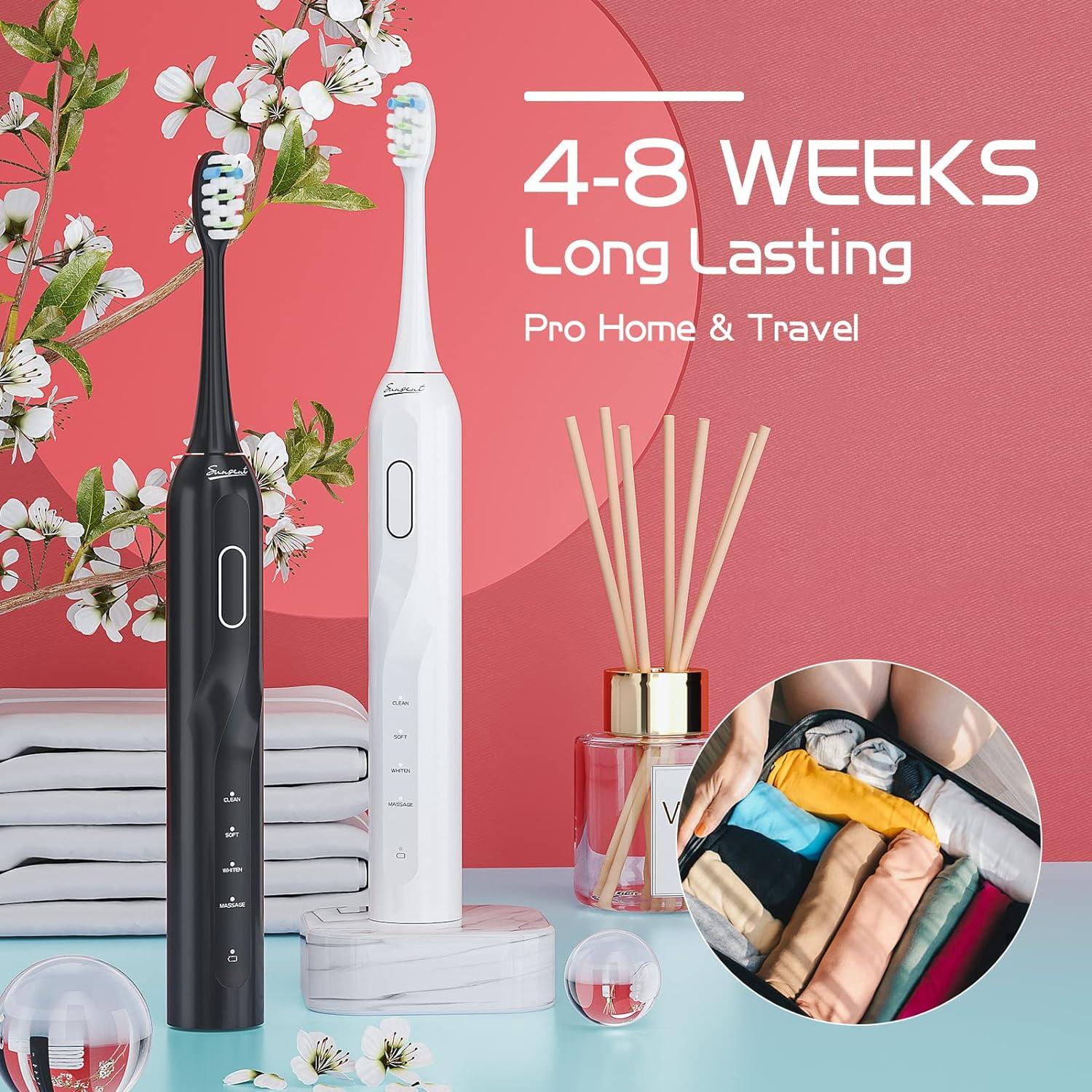 2 Pack Quiet Electric Toothbrushes - Rechargeable Sonic Power, 8 Bristles,  4 Modes, 48000 VPM Motor, Waterproof, Smart Timer, Wireless Charging - 100  Days of Use | Buy Now with Express International Delivery