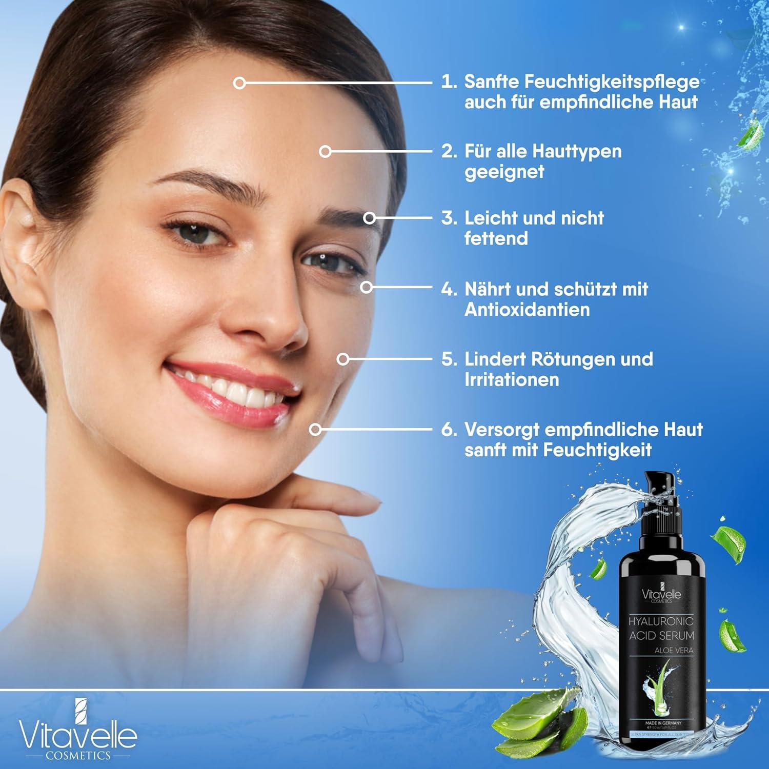 yaluron Serum hochdosiert - Aloe Vera Serum f r Gesicht - Anti Aging  Feuchtigkeitsserum f r glatte weiche ebenm ige