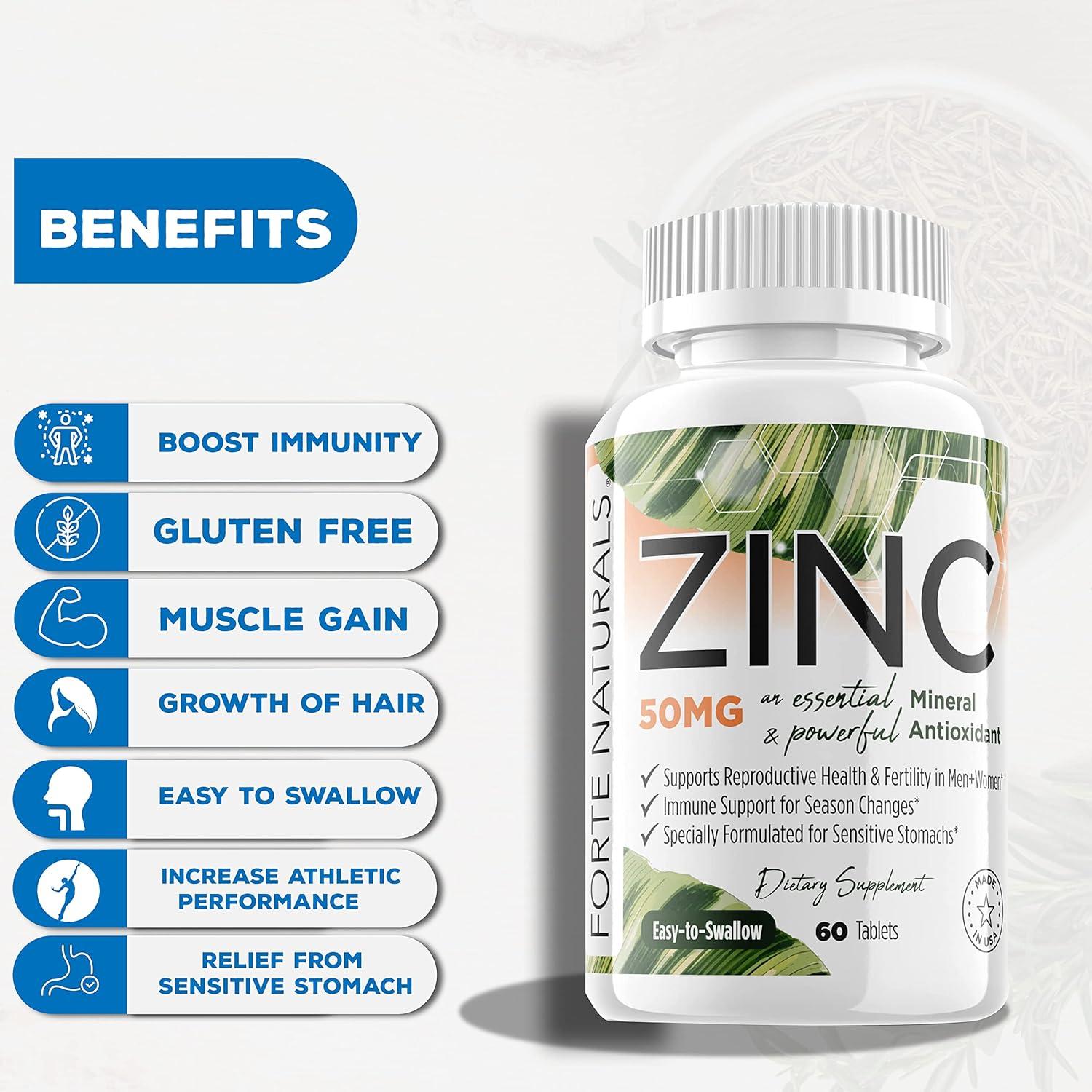 Zinc 50mg Supplements Specially Formulated for Sensitive Stomachs