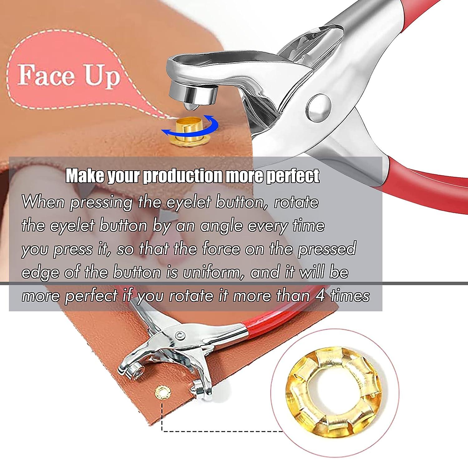 Grommet Eyelet Pliers Kit 1/4 Inch 6mm with Eyelet Hole Punch and 400 Metal  Eyelets with Washers,Portable Grommet Hand Press kit for  Leather,Belt,Shoes,Fabric,Cloths