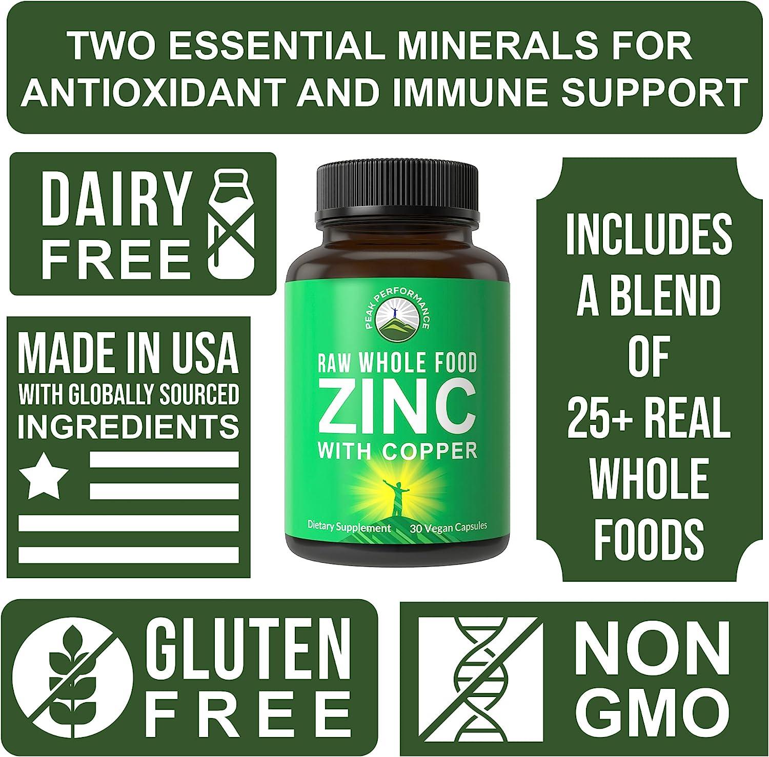 Raw Whole Food Zinc & Copper Immune Support Supplement with 25 Fruit