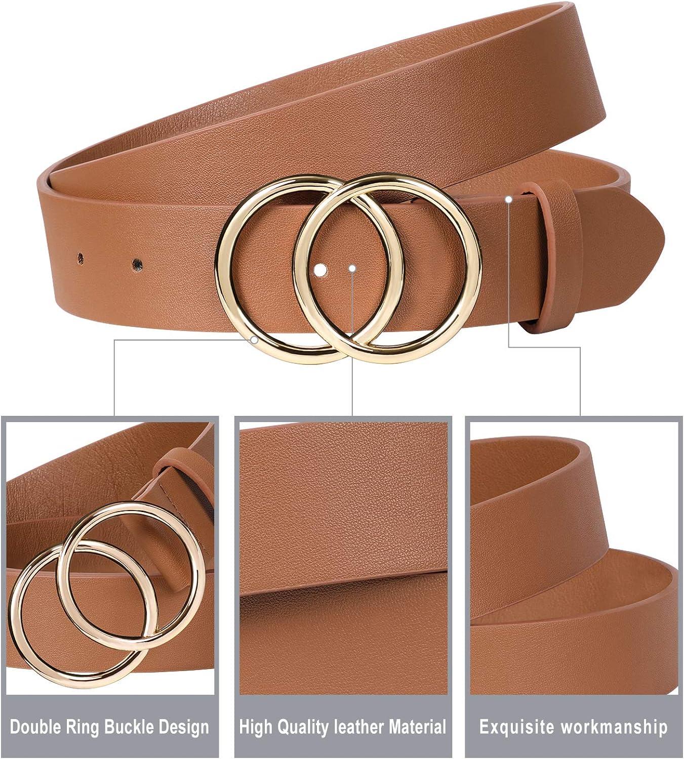 JASGOOD Women Leather Belt for Jeans Fashion Ladies Belts for Pants Dresses  With Gold Buckle