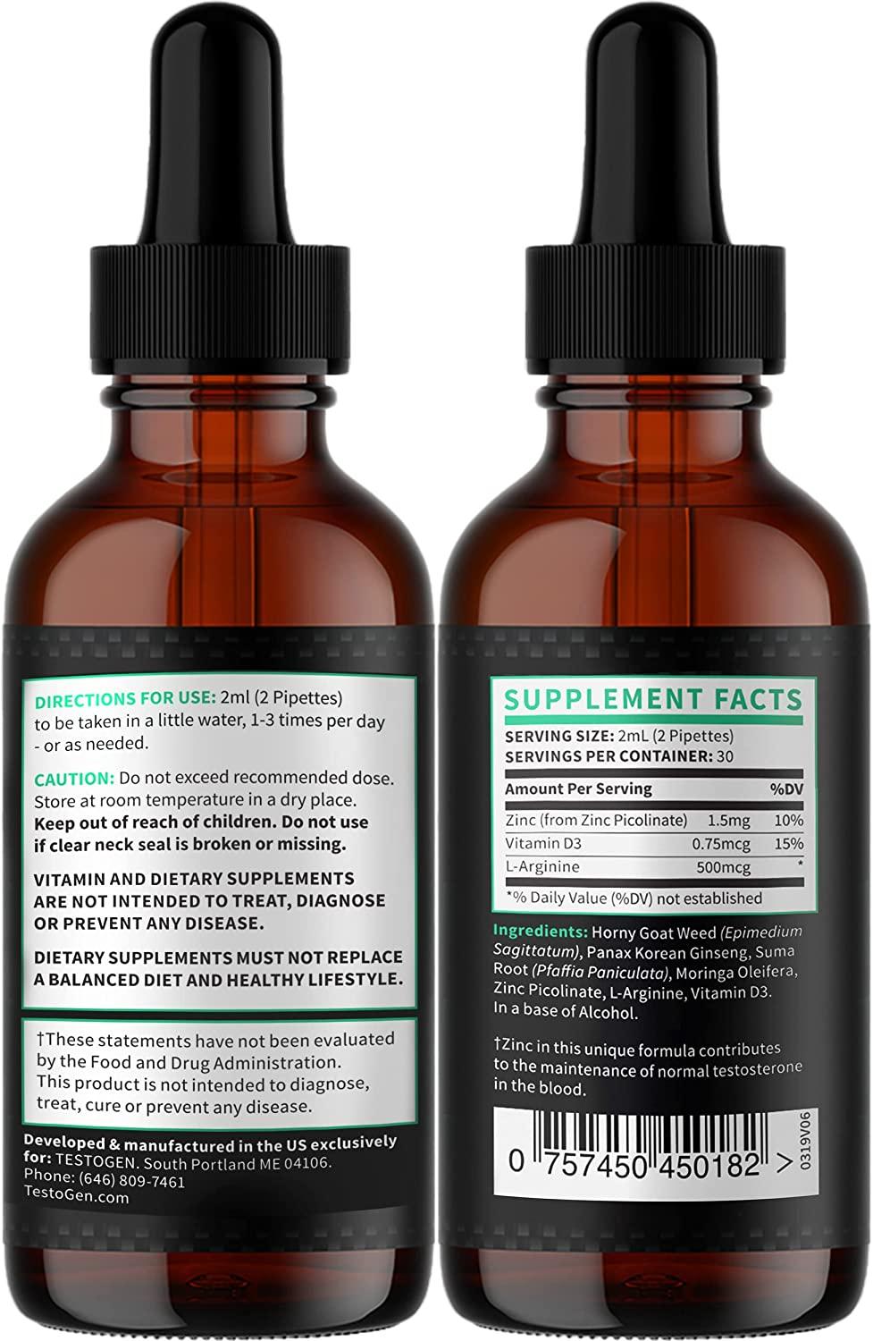 Testogen Men's TLevel Support Liquid Drops Vitamin D, Zinc, L