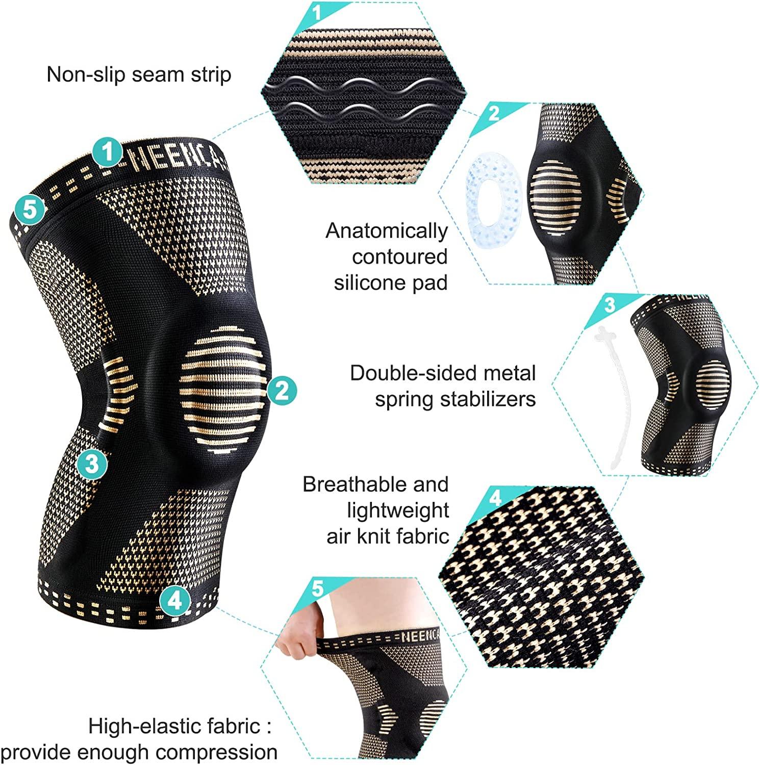 Knee Brace for Men Women Compression Knee Sleeve with Patella Gel Pad &  Side Stabilizers Elastic Knee Support for Arthritis, Meniscus Tear, Injury