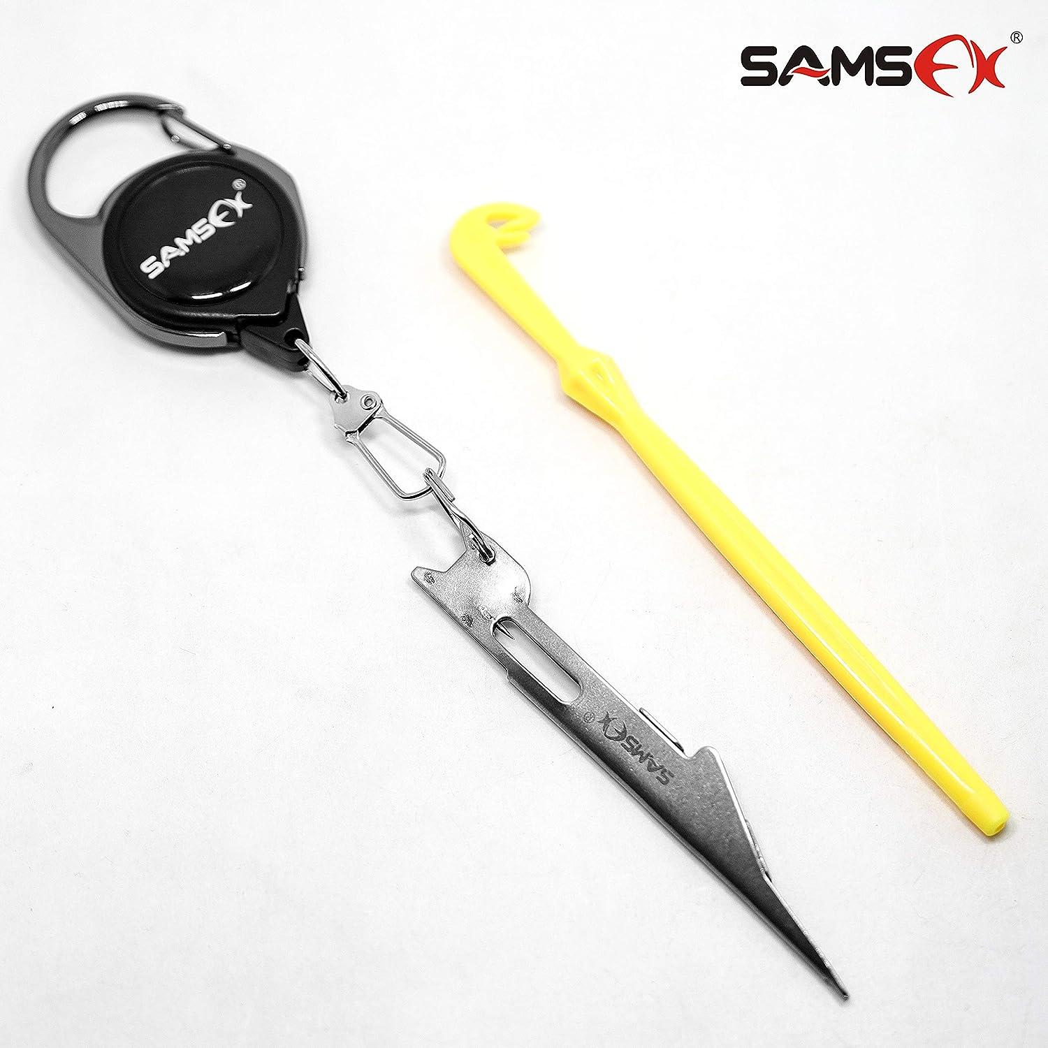 SAMSFX Fly Fishing Knot Tying Tool for Hooks, Lures and Lines, Quick Loop  Tyer, Zinger Retractors Combo 4 Silver Knot Tool with Retractor & Loop Tyer