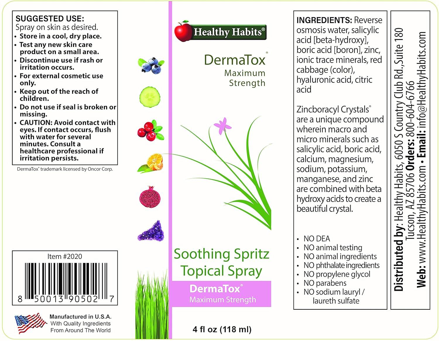Healthy Habits DermaTox 4oz Soothing Spritz Topical Spray All Natural