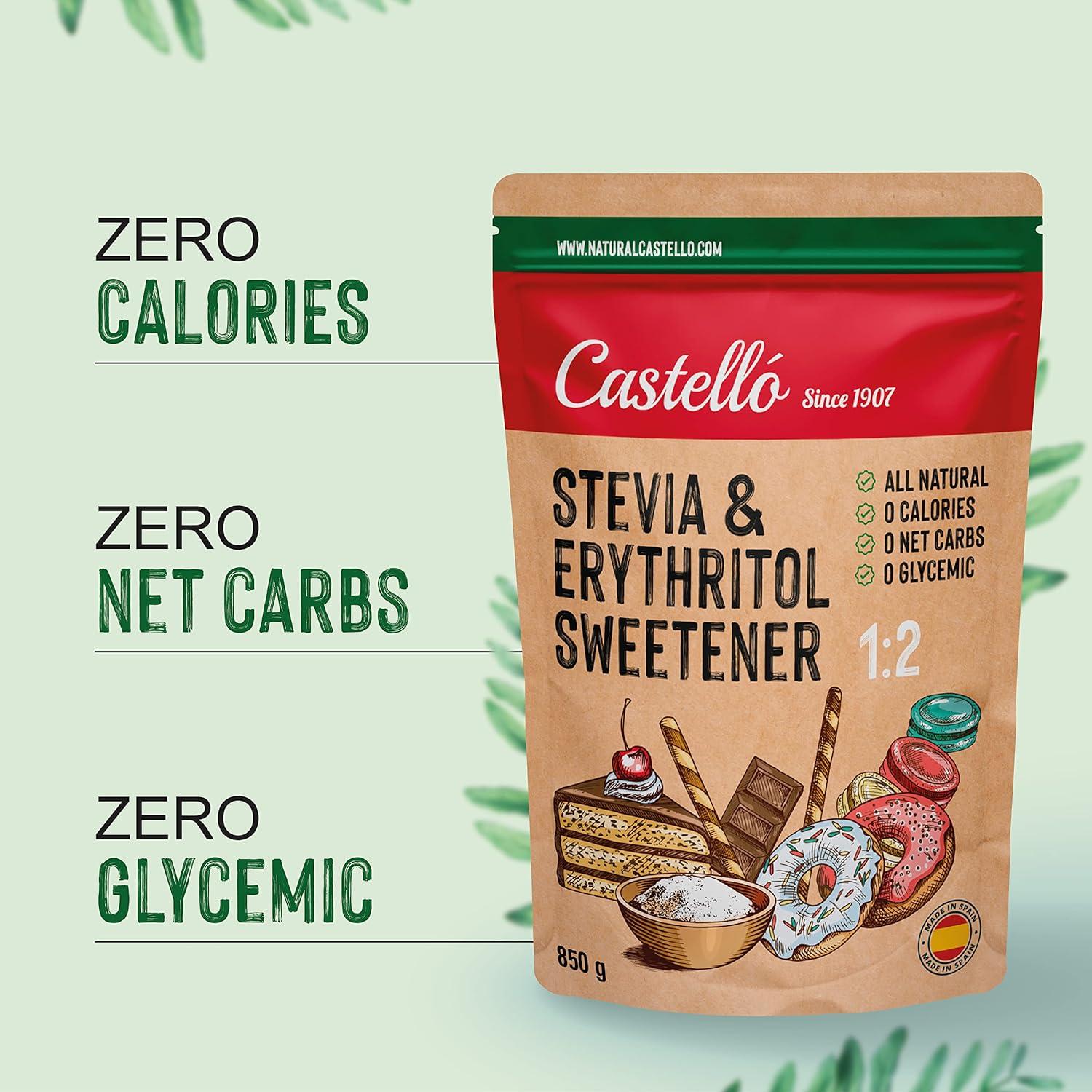 Castello since 1907 Stevia + Erythritol 12 Sweetener 1g 2g of sugar
