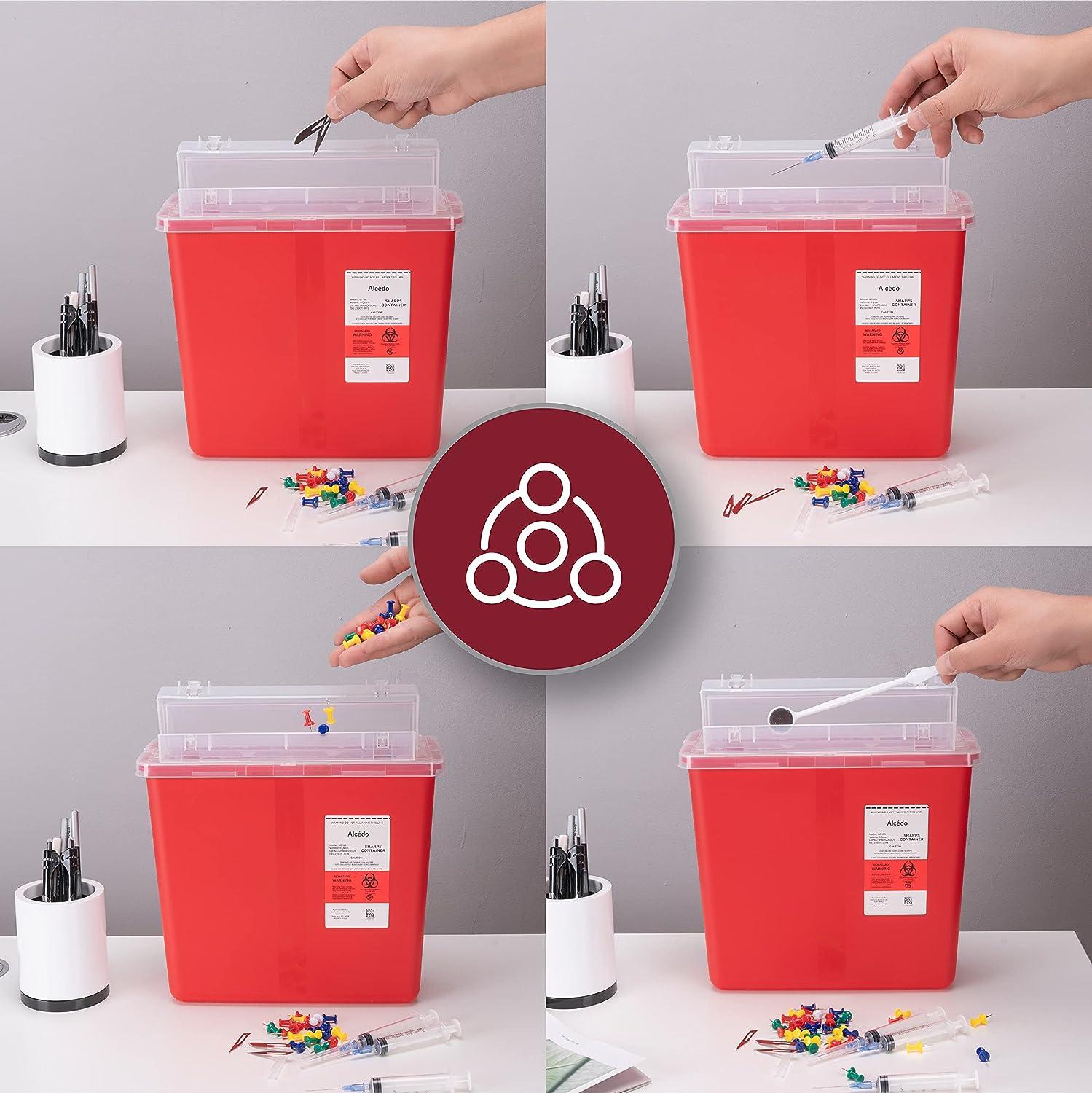Alcedo Sharps Container for Home and Professional Use 2 Quart (3-Pack), Biohazard Needle and Syringe Disposal, Medical Grade