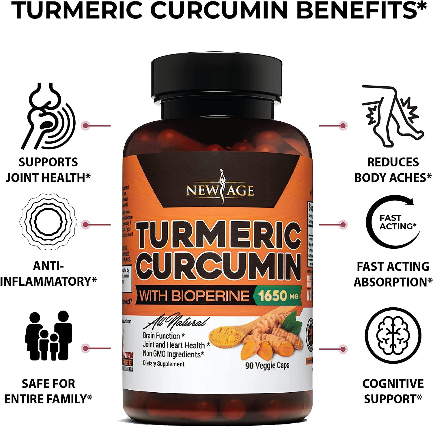 Turmeric Curcumin with Bioperine Capsules New Age 2 Pack Improves