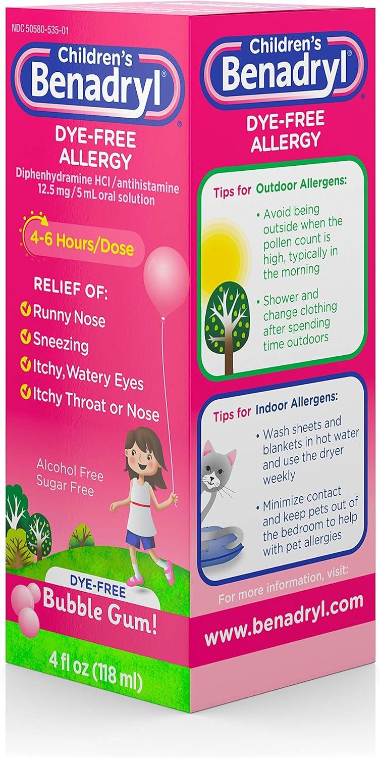 Children s Benadryl Antihistamine Allergy Relief DyeFree Liquid Bubble