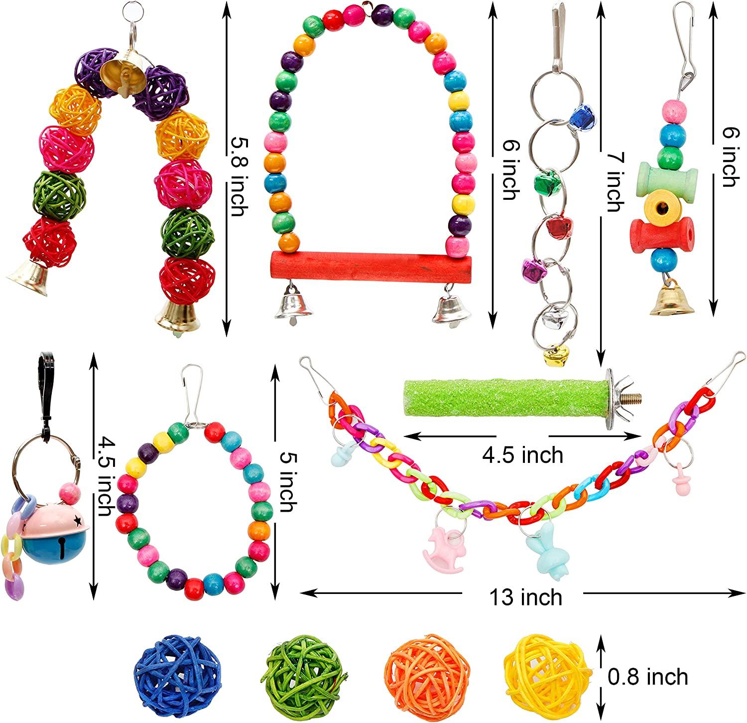Youngever 12 Packs Bird Swing Toy, Parrot Toys Hanging Bell, Bird Cage