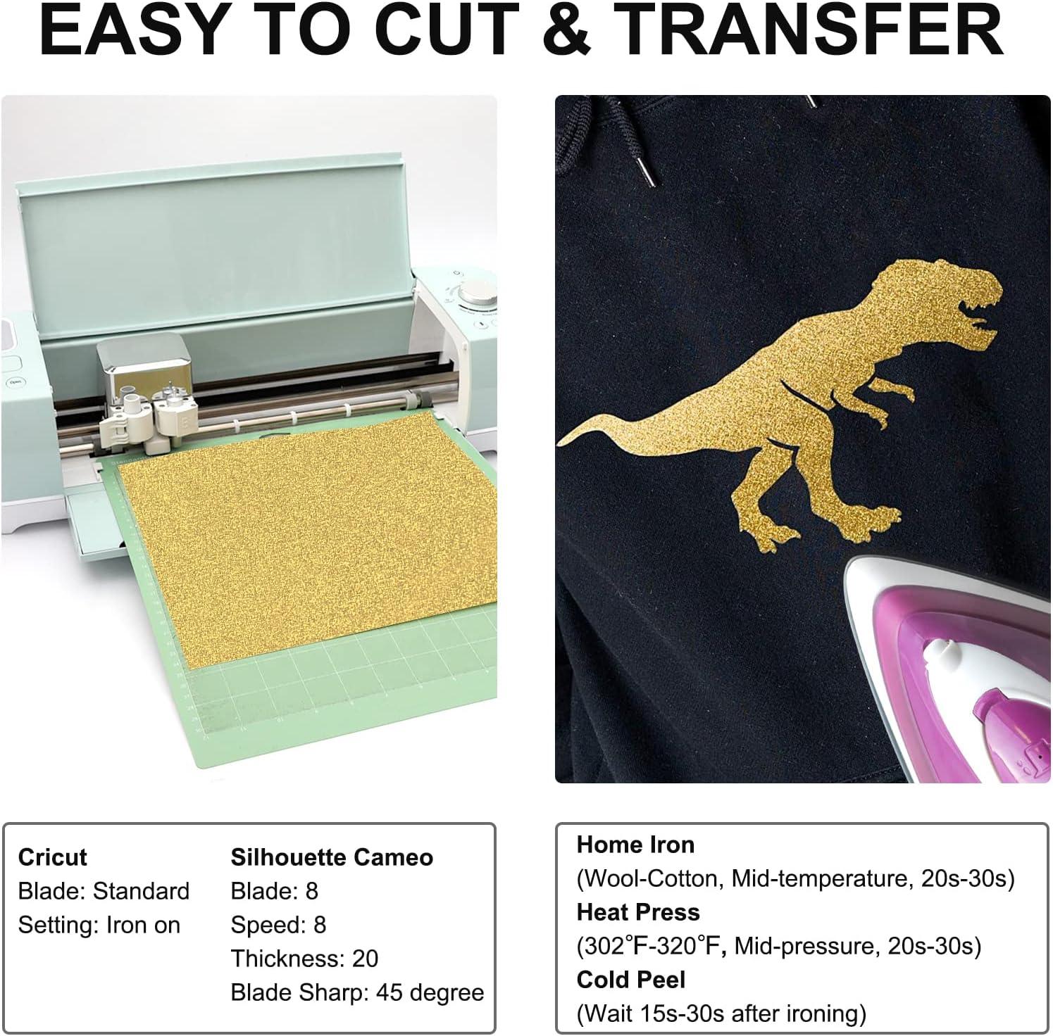 Gold Glitter HTV Heat Transfer Vinyl Roll - 12in x 10ft Gold Glitter HTV  Iron on Vinyl for Shirts Gifts