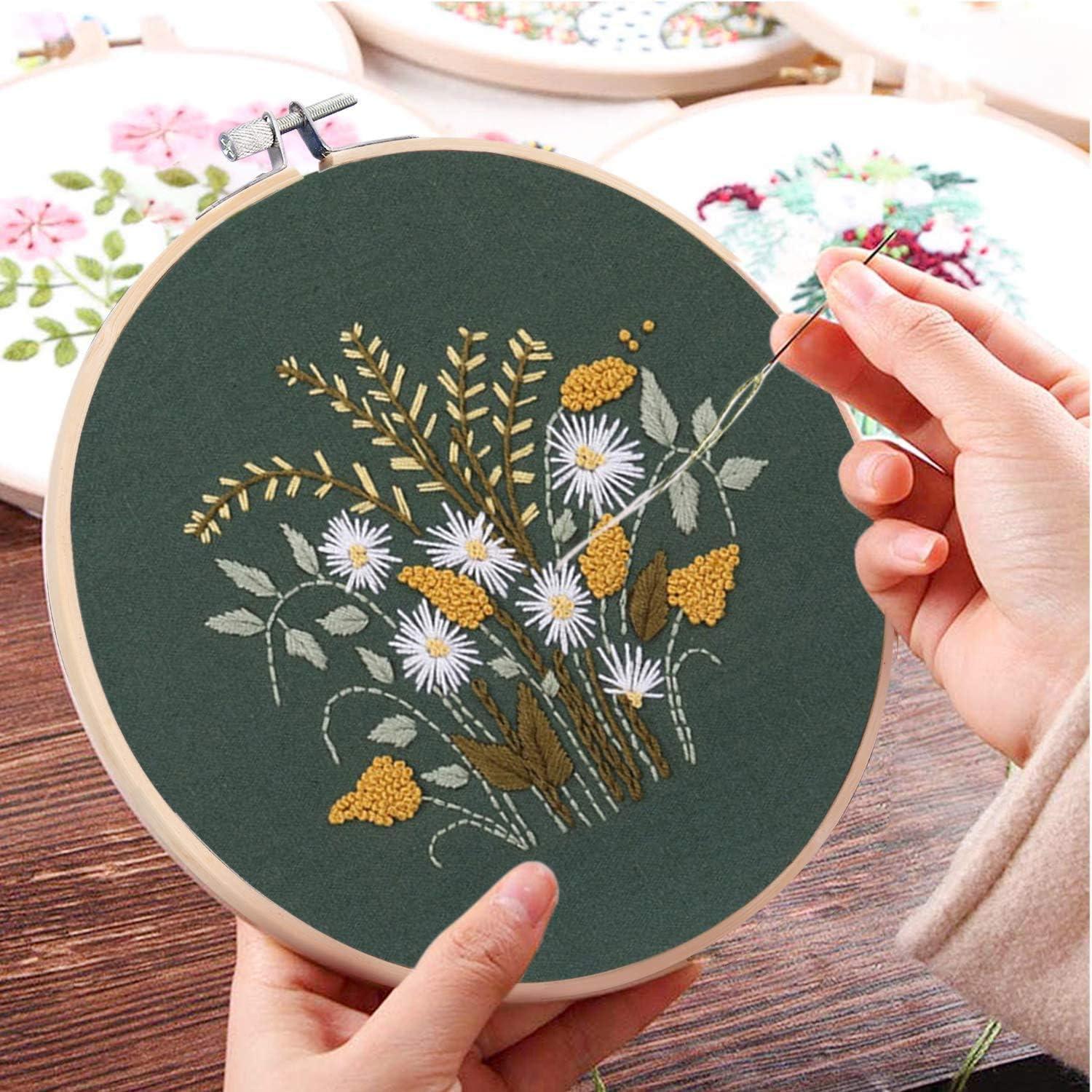 3pcs Flowers Plant DIY Embroidery Kits for Beginners,Include Embroidery  Clothes with Pattern,3pcs Embroidery Hoops and Instructions,  Scissors,Embroidery Kit for Adults DIY Decor Living Room