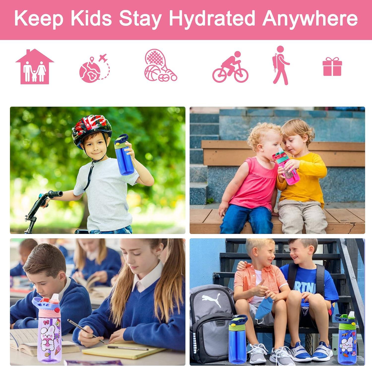 ROISDIYI Kids Water Bottle with Straw for School Tritan Leak Proof