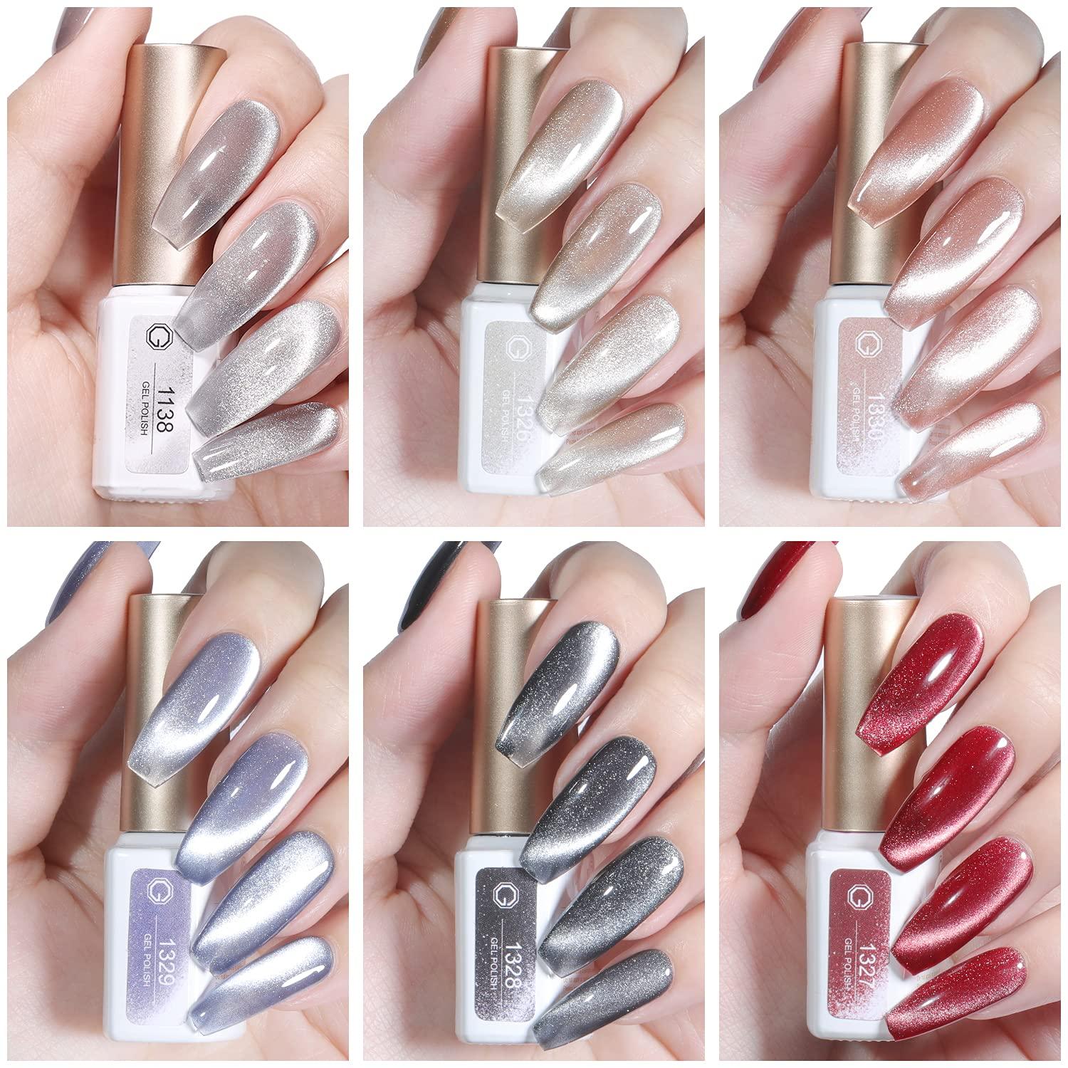 GAOY Holographic Glitter Cat Eye Gel Polish Set of 6 Colors with Free
