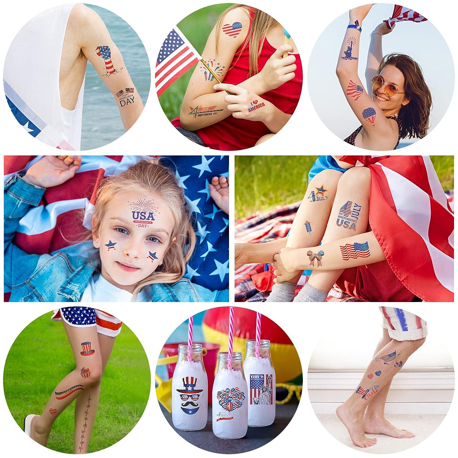 20 Sheets Patriotic Temporary Tattoos - Red White Blue 4th of July Stickers for Kids & Adults