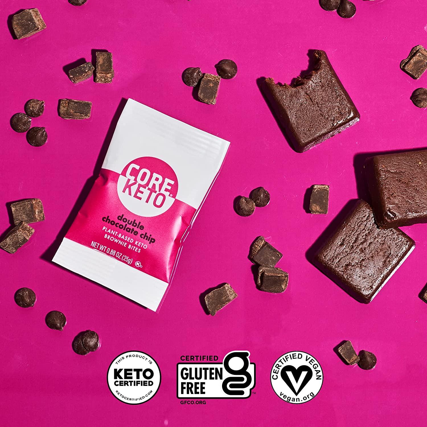 CORE Keto Brownie Bites PlantBased, Low Carb Double Chocolate Chip Brownies 1g Net Carb