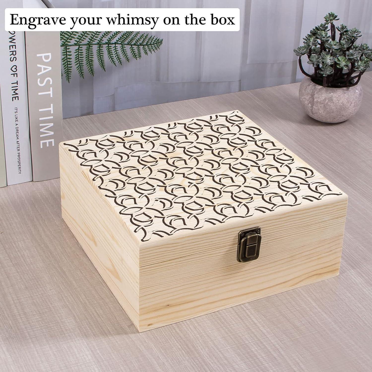 Useekoo Unfinished Wooden Storage Box with Hinged Lid 9.1'' x 9.1'' x 3.9''  Large Keepsake Box Rustic Wood Gift Boxes for Jewelry Art Hobbies DIY  lovers and Valentine's Day Decorations Unfinished Wooden