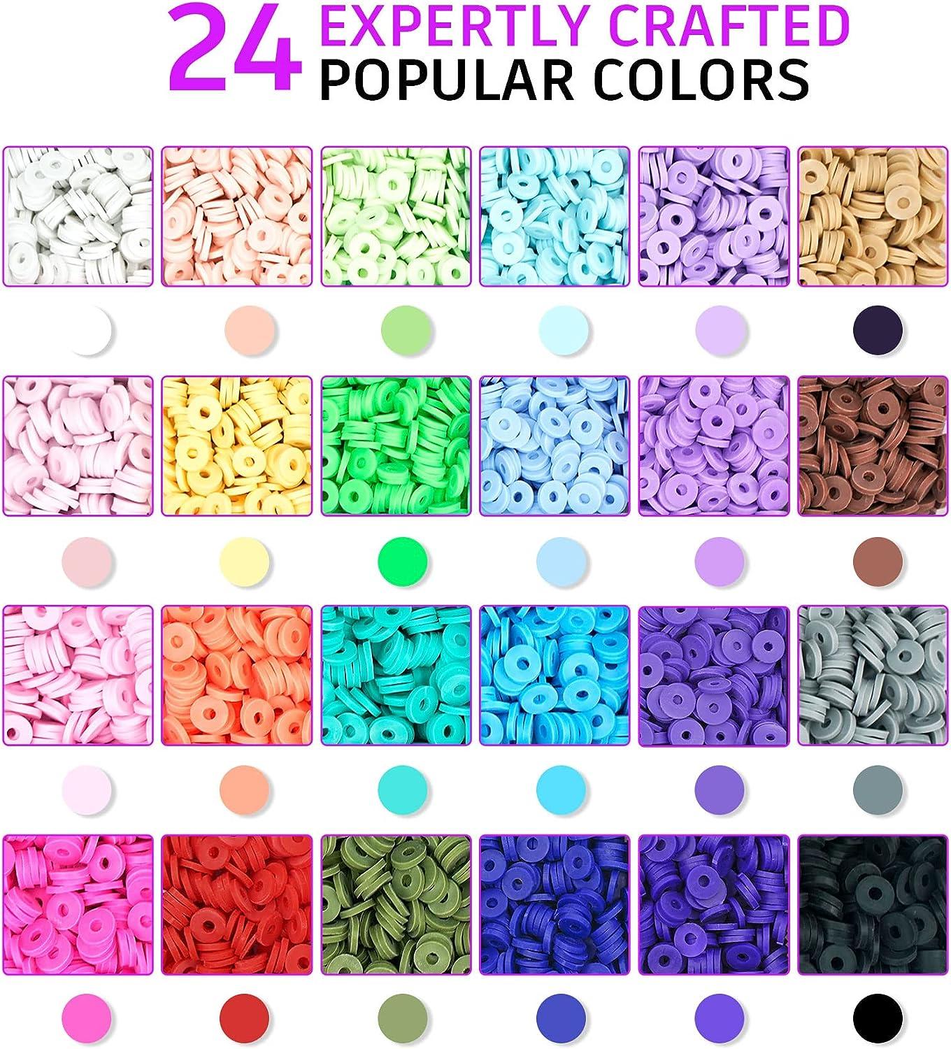 Gionlion 6000 Pcs Clay Beads for Bracelet Making, 24 Colors Flat Round  Polymer Clay Beads 6mm Spacer Heishi Beads with Pendant Charms Kit and  Elastic Strings for Jewelry Making Kit Bracelets Necklace