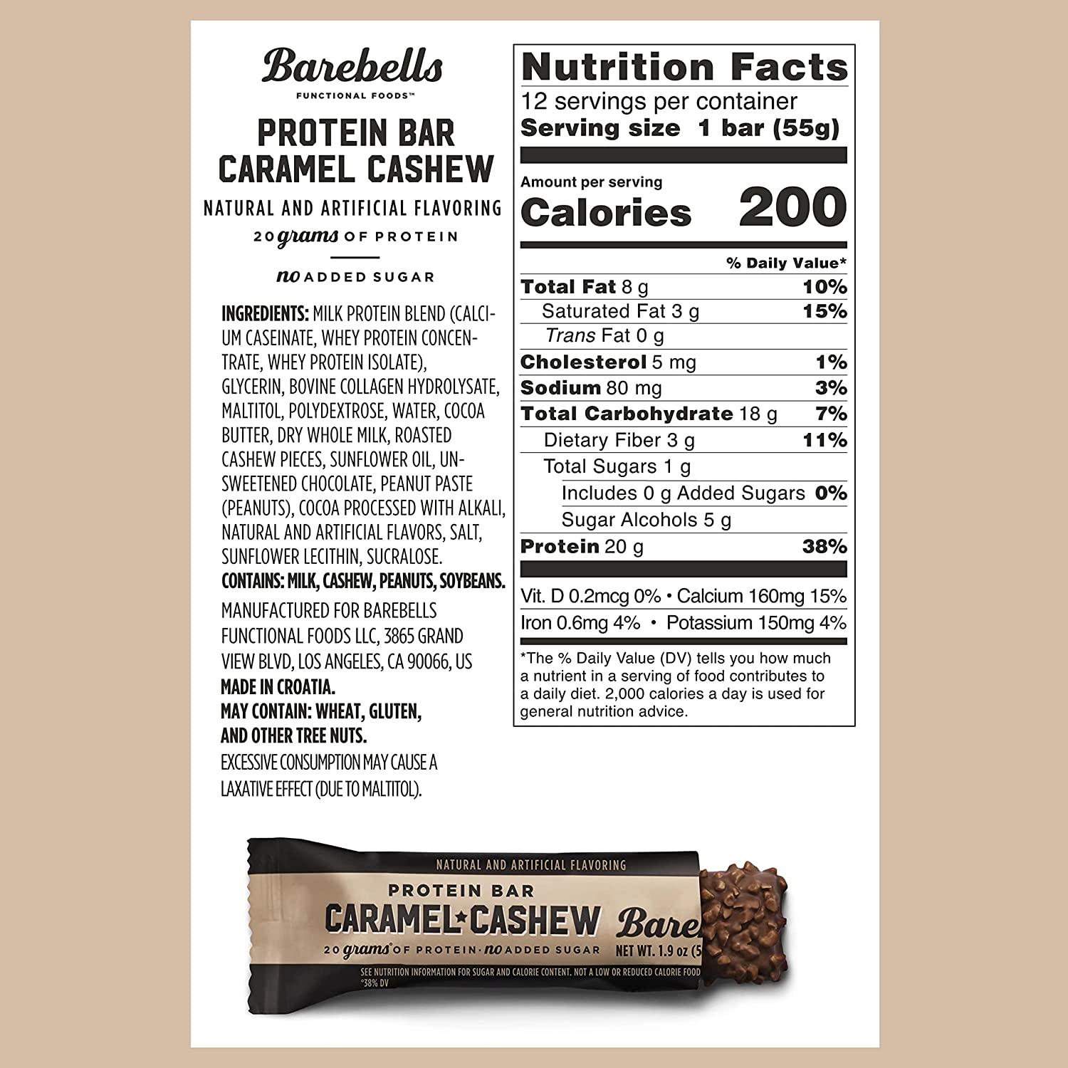 Buy Barebells Caramel Cashew Protein Bar 12 x 55g High Protein, Low