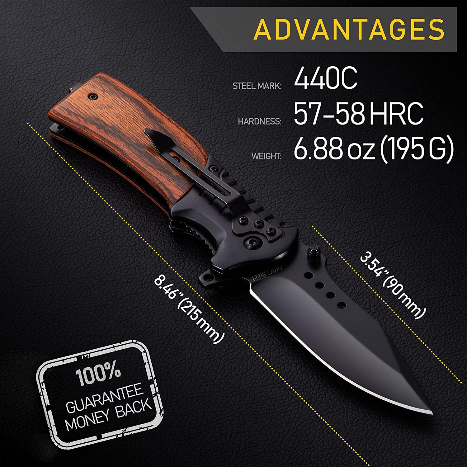 indruk handtekening muur Pocket Knife Spring Assisted Folding Knives - Military EDC USMC Tactical  Jack Knifes - Best Camping Hunting Fishing Hiking Survival Knofe - Travel  Accessories Gear - Boy Scout Knife Gifts for Men 0207 1.Wood