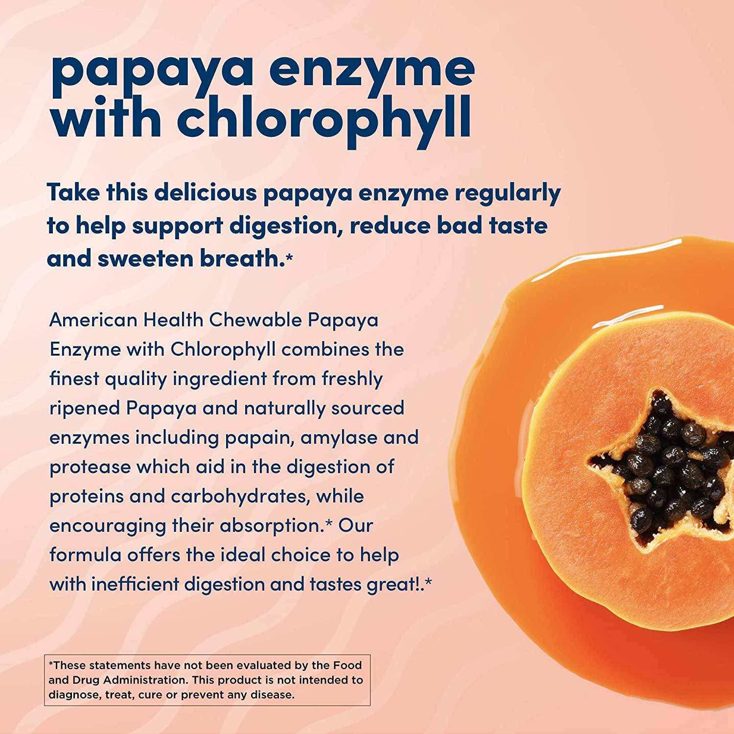 American Health Papaya Enzyme with Chlorophyll Chewable Tablets 600 Count (200 Total Servings)