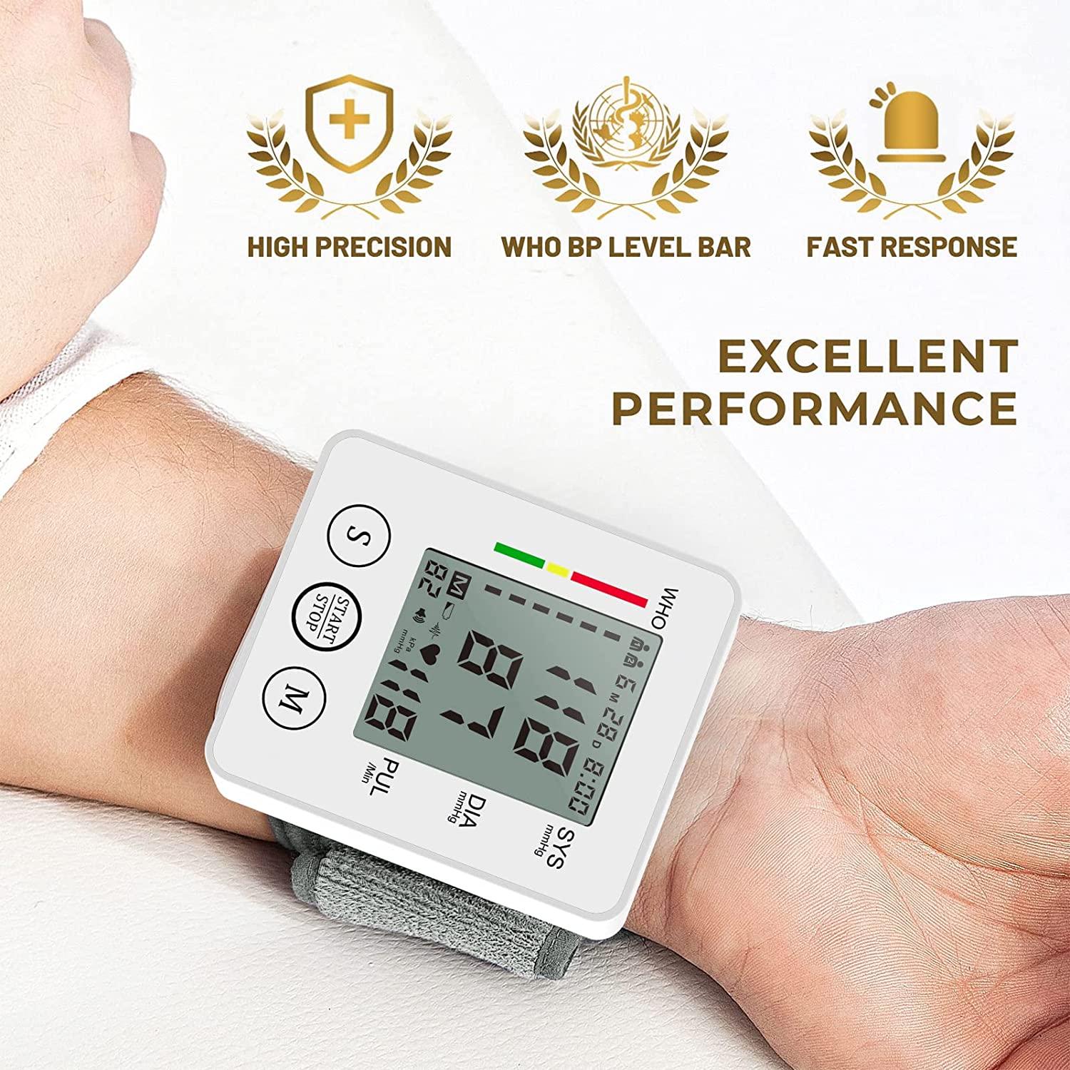 Tidoin White Blood Pressure Monitor Wrist BP Monitor with Large LCD Display Adjustable Wrist Cuff