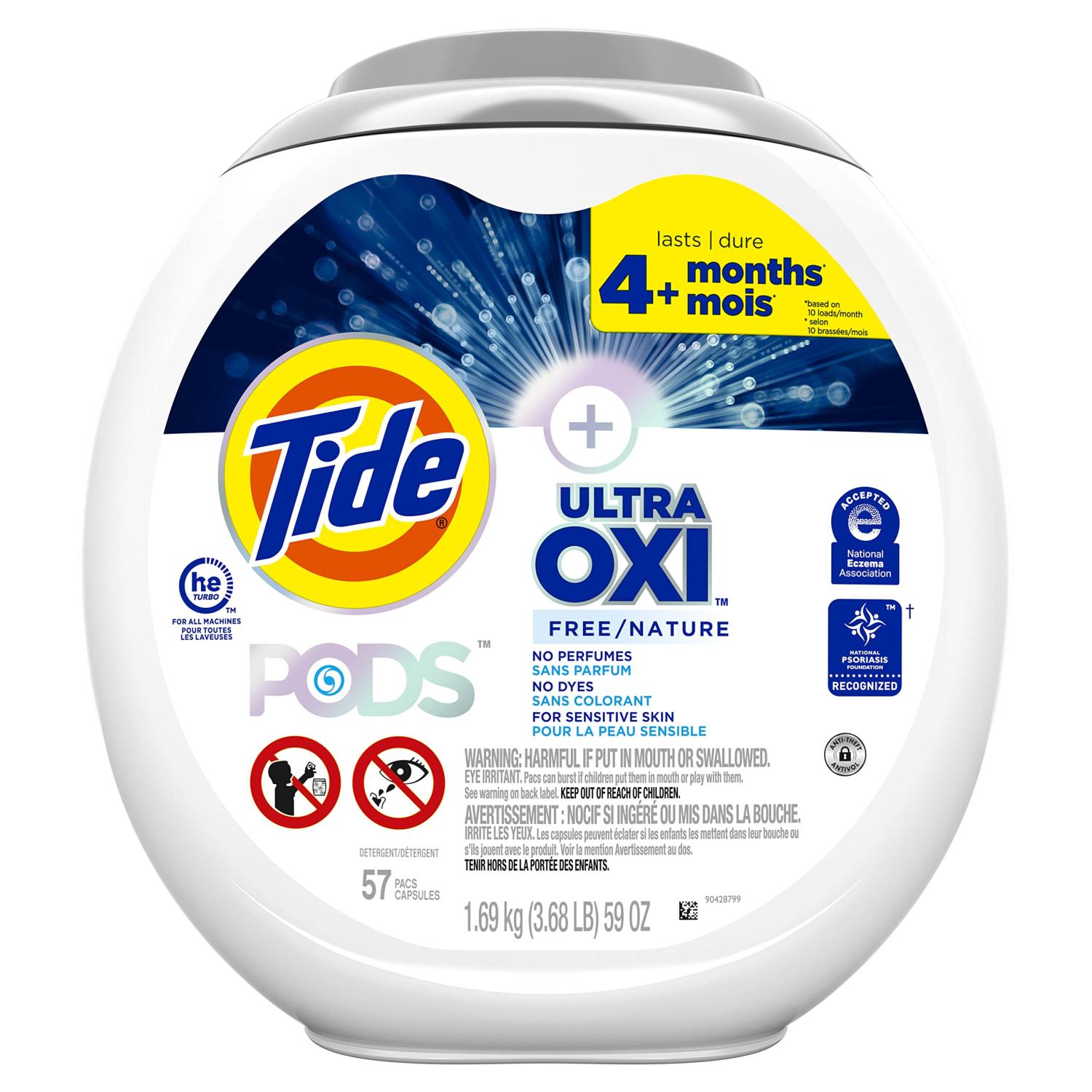 Tide PODS Ultra OXI Free Laundry Detergent Pacs, National Eczema