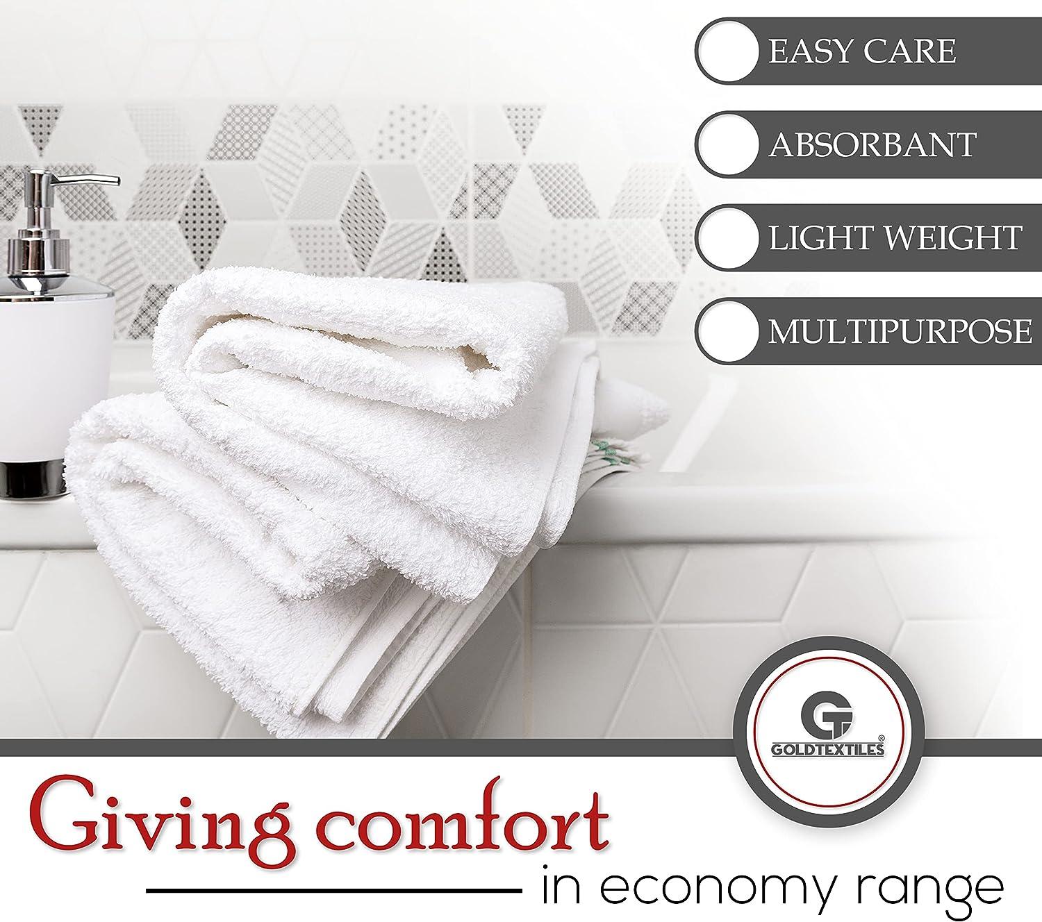GOLD TEXTILES 12 White Economy Bath Towels Bulk (24x48 Inch) Cotton Blend  for Softness-Commercial Grade Easy Care