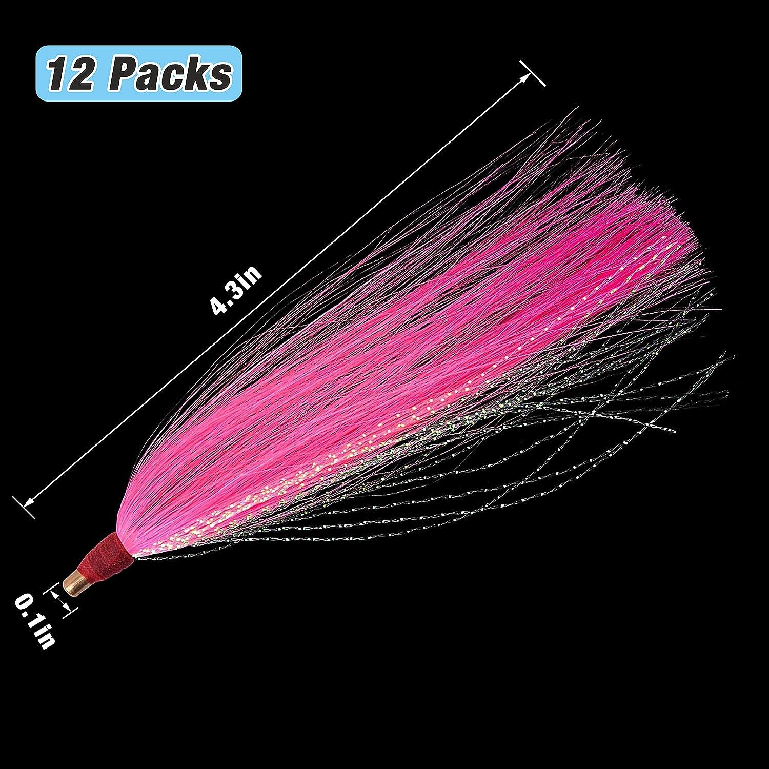 Fishing Bucktail Teasers Saltwater,12pcs Copper Tube Bucktail Flash Skirts Kit for Fluke Rig