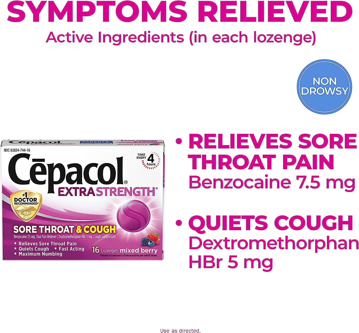 Cepacol Maximum Strength Throat and Cough Drop Lozenges Mixed Berry 16