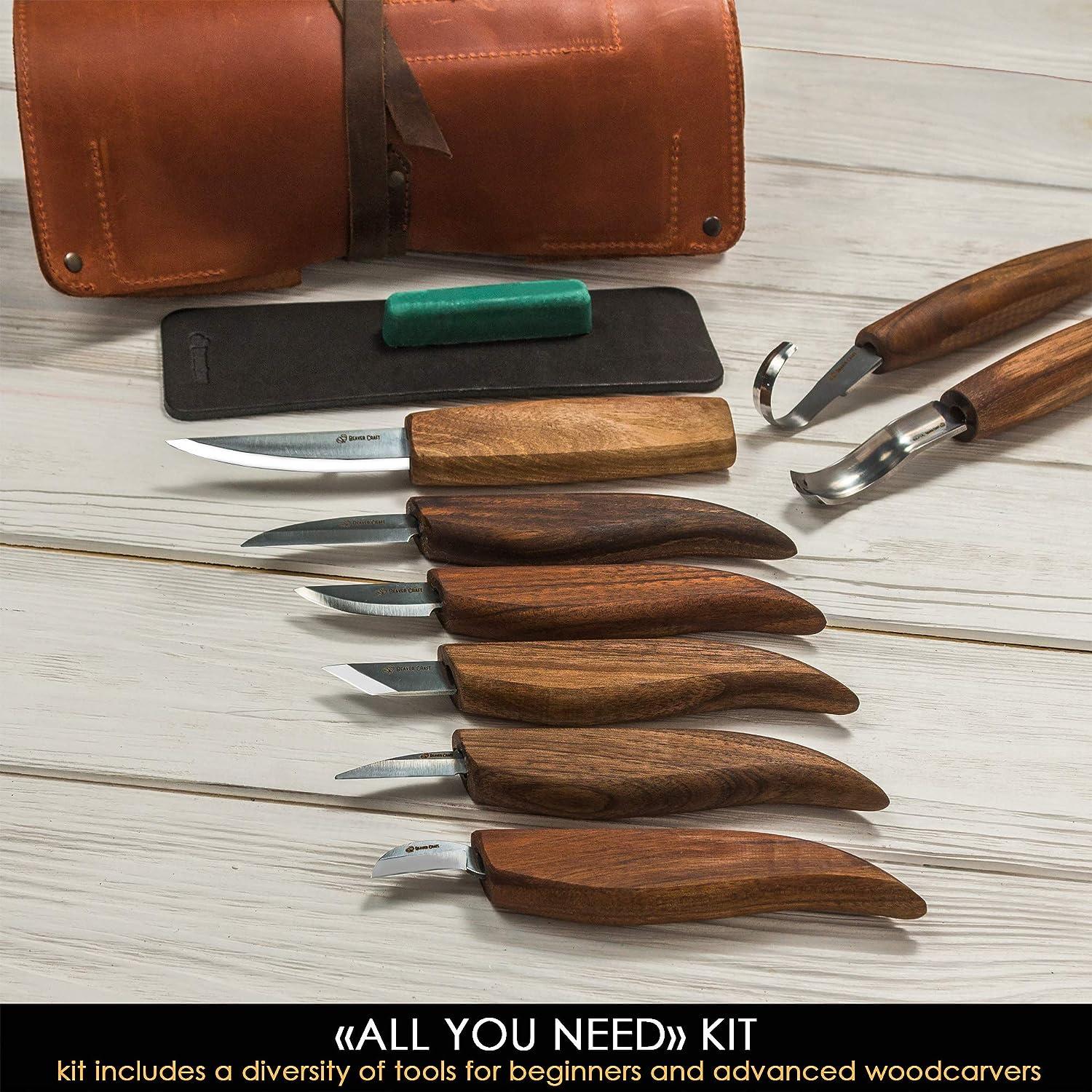 BeaverCraft Deluxe Wood Carving Kit S01X Wood Carving Knife Set - Spoon  Carving Kit - Whittling Kit Beginners Sloyd Knife Wood Carving Hook Knife  Wood