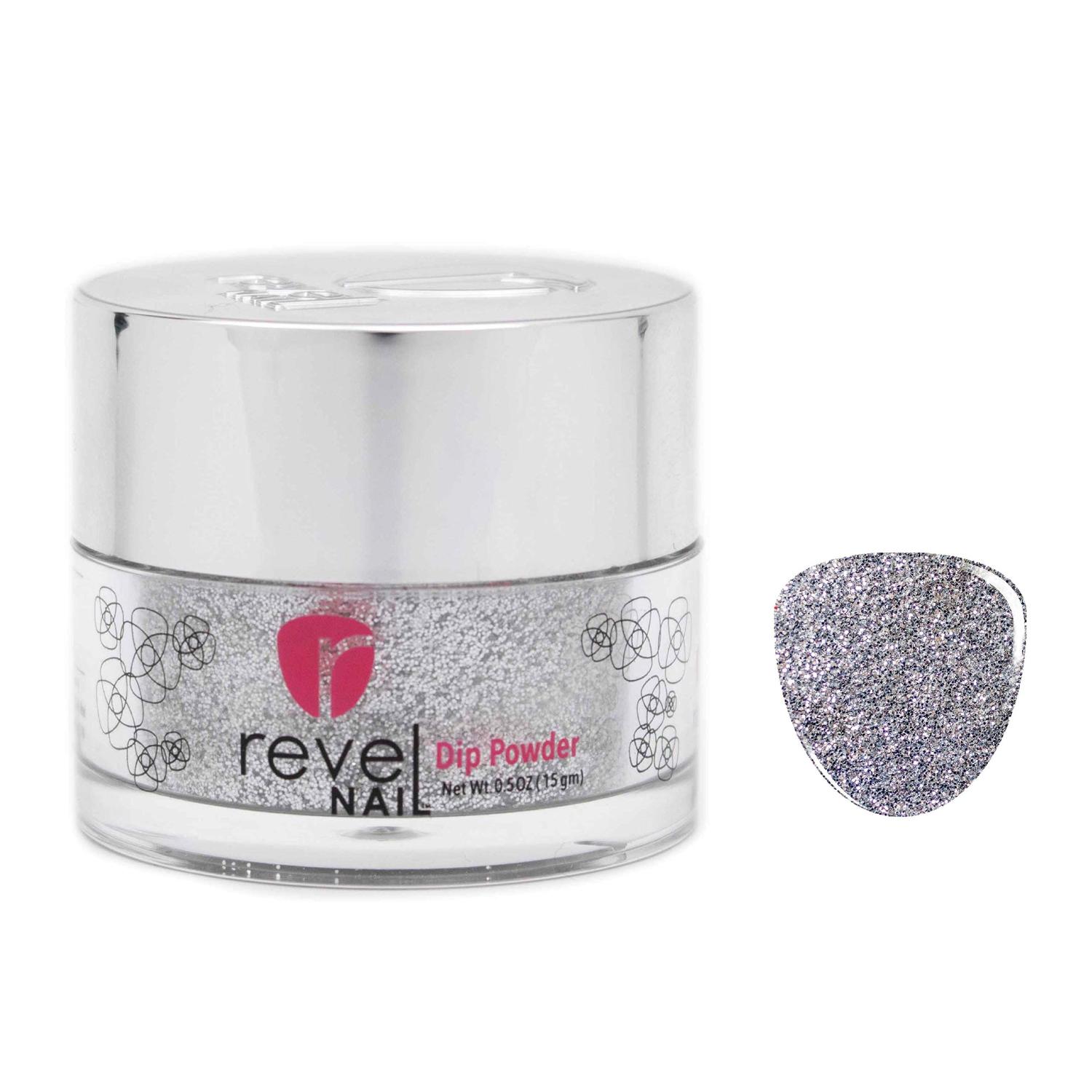 Revel Nail Dip Powder Silver Glitter Chip Resistant Dip Powder with Vitamin E and Calcium for