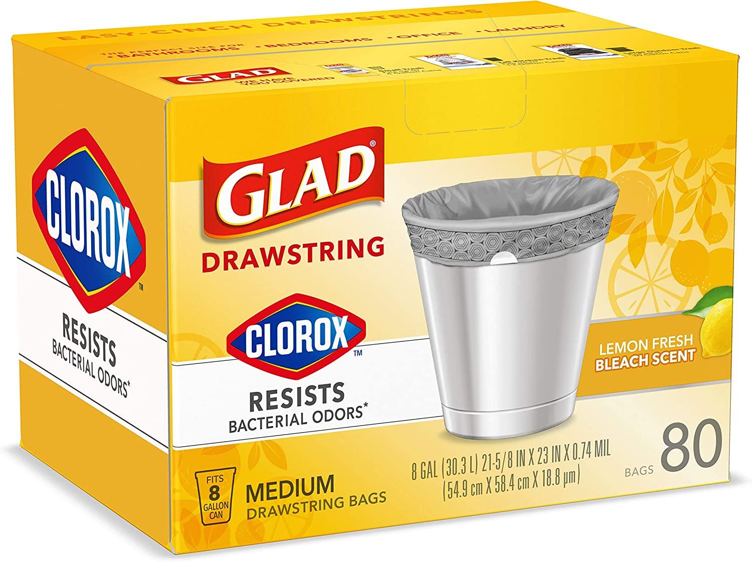 Glad with Clorox Lemon Fresh Bleach Scent Small Drawstring Trash Bags, 34  ct - Harris Teeter
